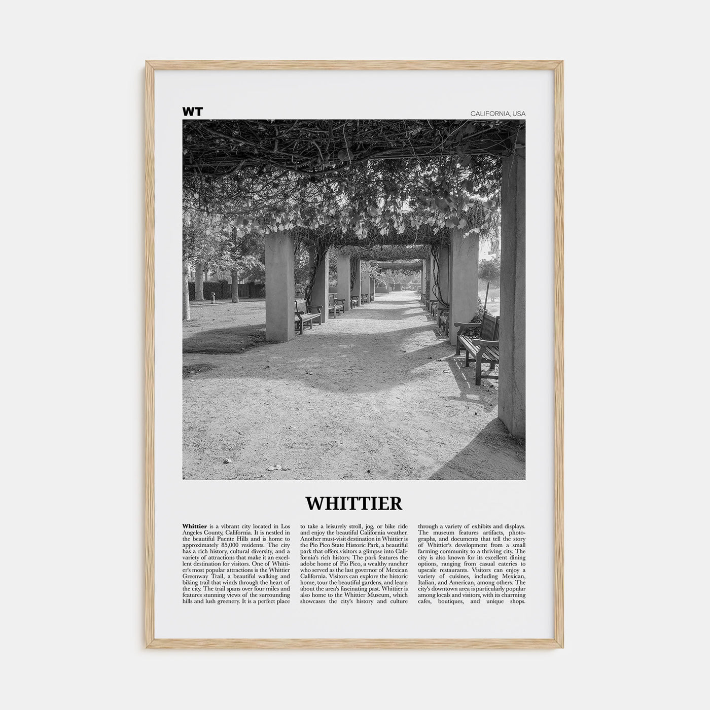 Whittier, California Travel B&W Poster