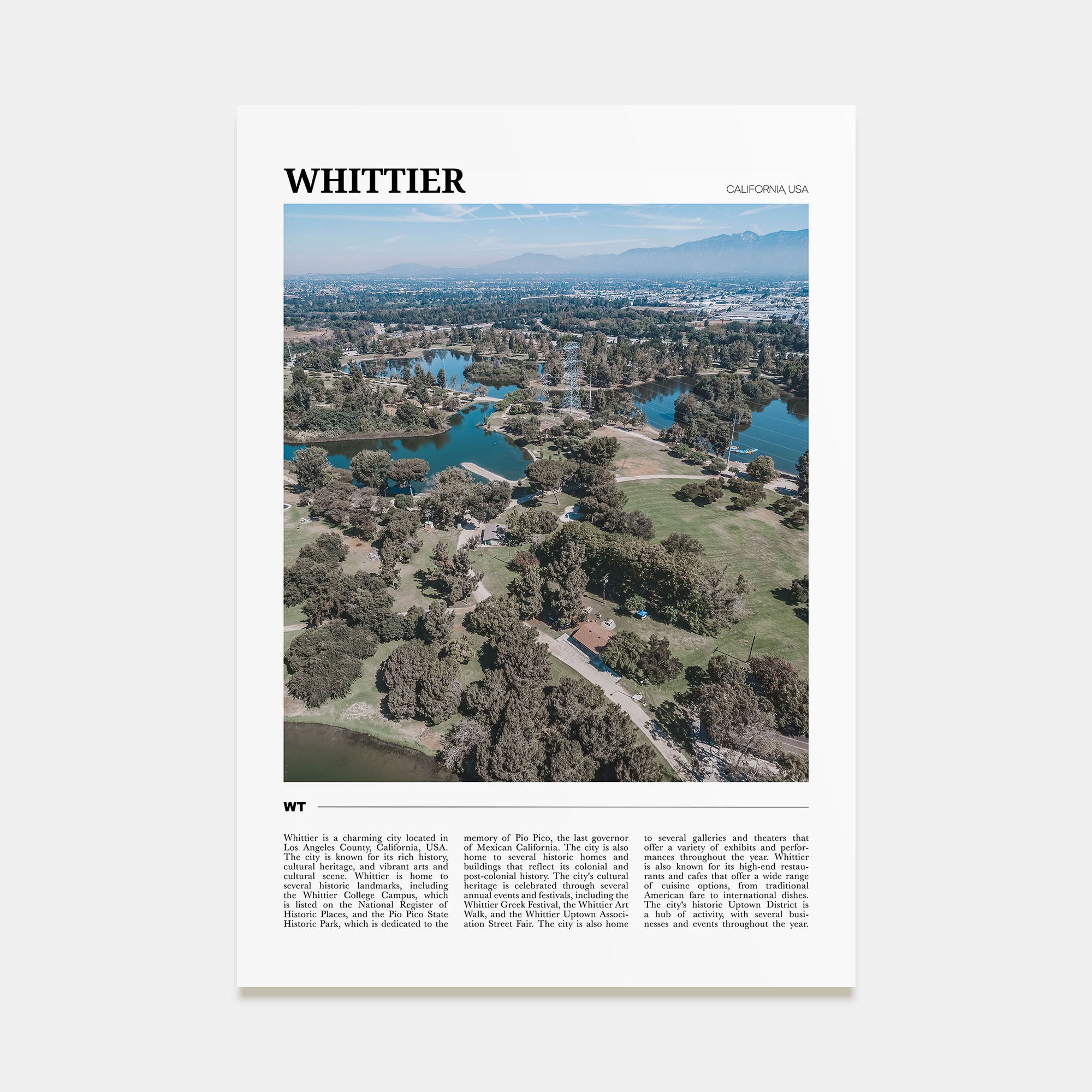 Whittier, California Travel Color Poster