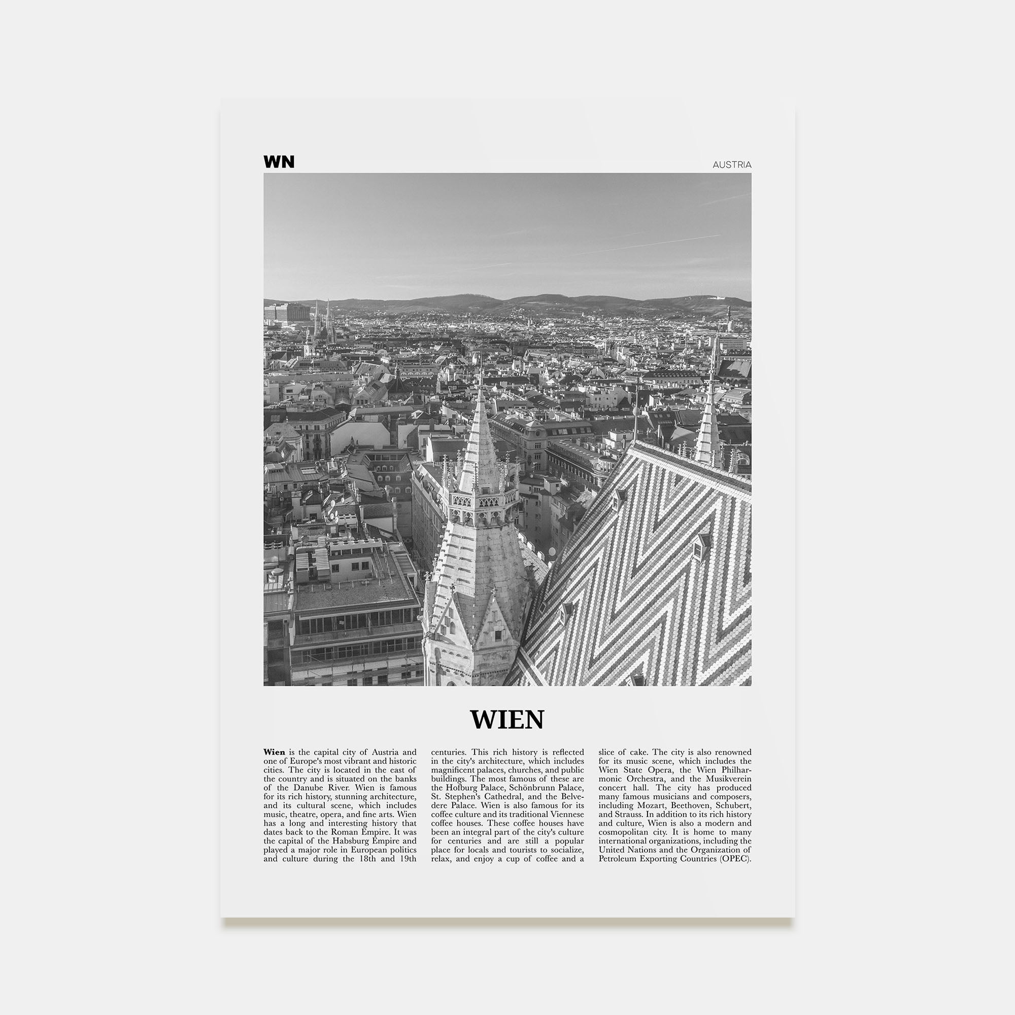 Wien Travel B&W Poster