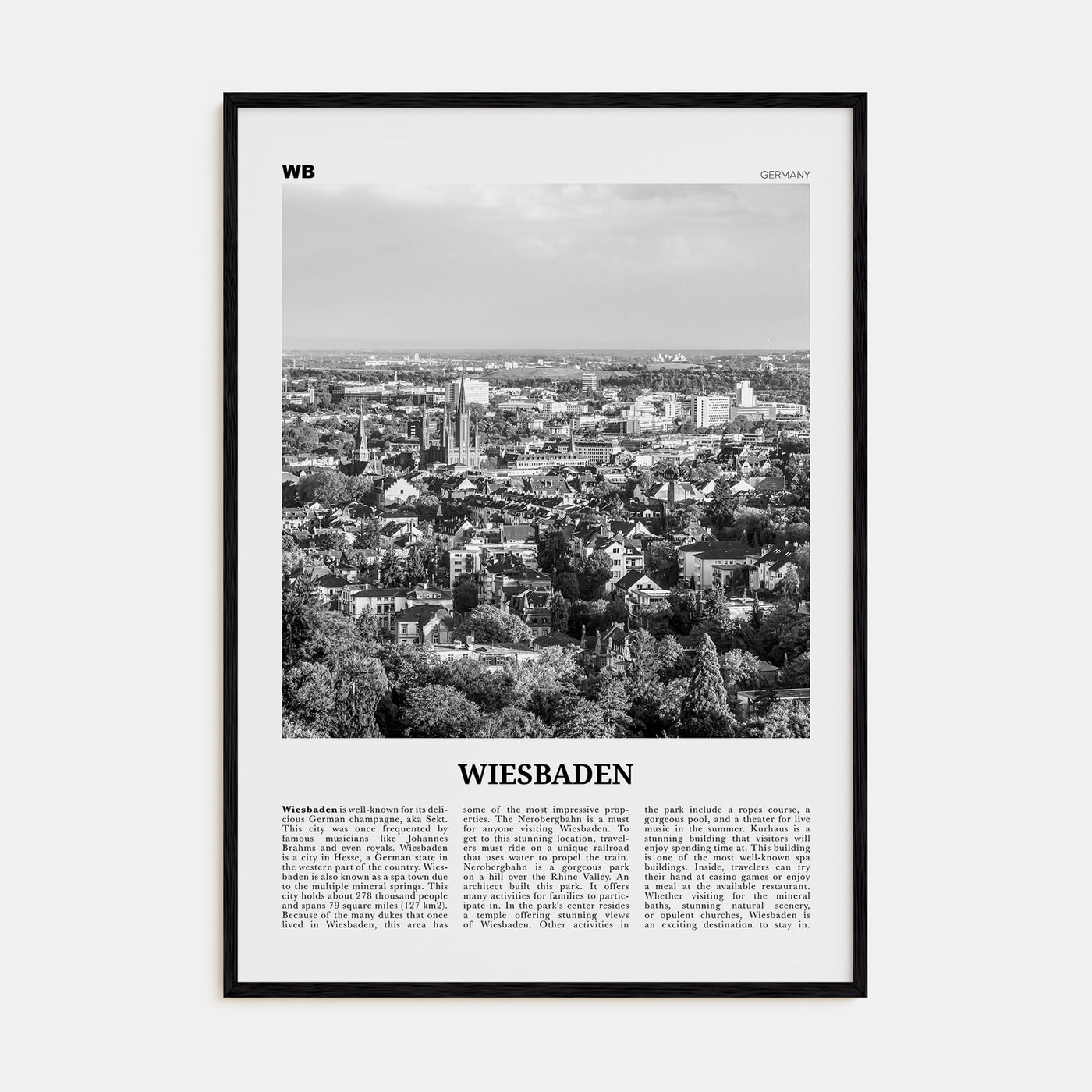 Wiesbaden Travel B&W Poster