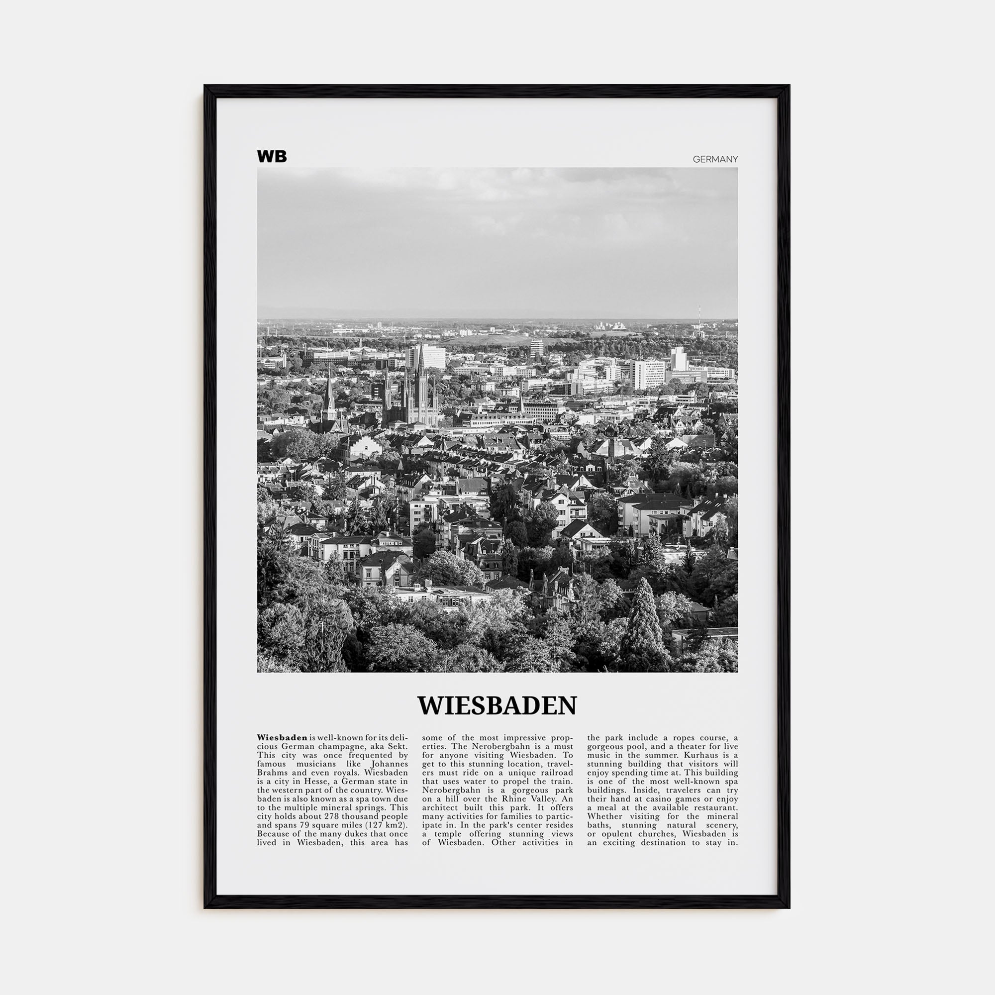Wiesbaden Travel B&W Poster