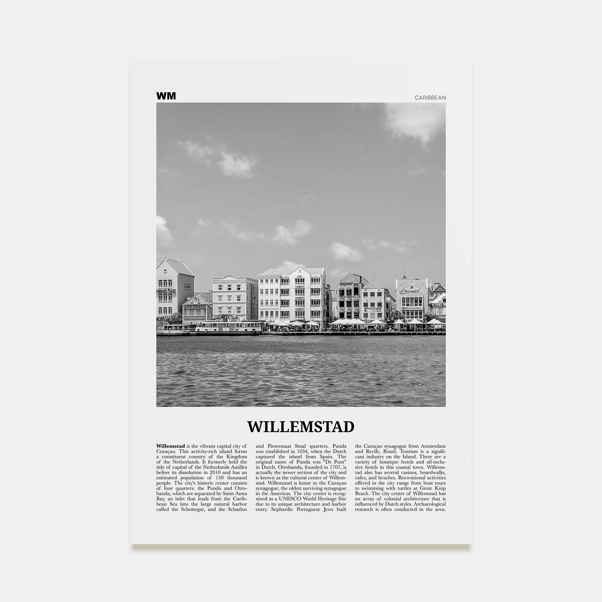 Willemstad Travel B&W Poster