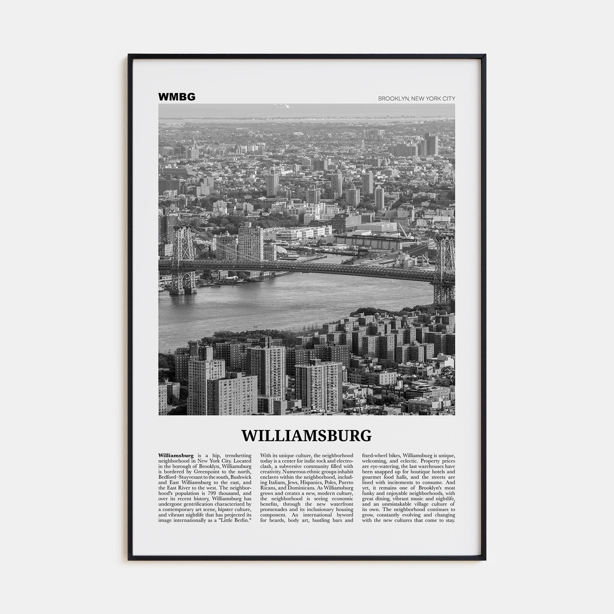 Williamsburg, New York Travel B&W No 1 Poster