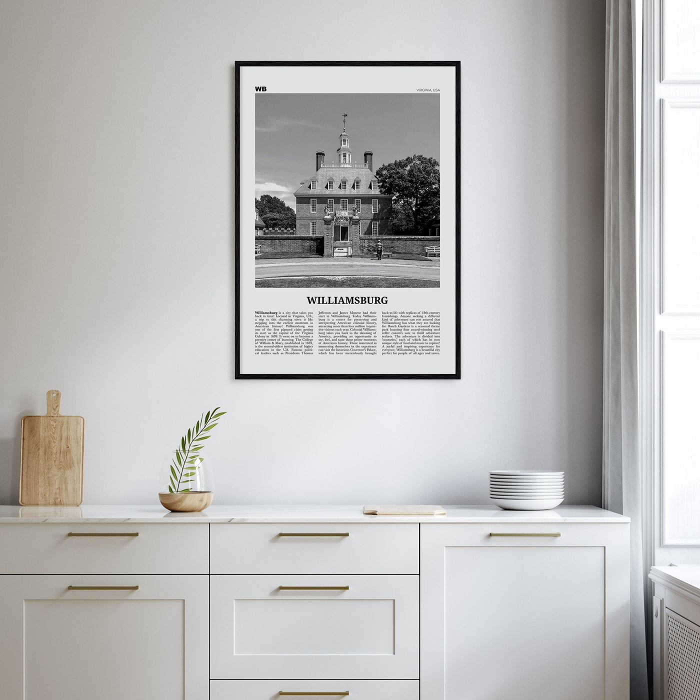 Williamsburg, Virginia Travel B&W Poster