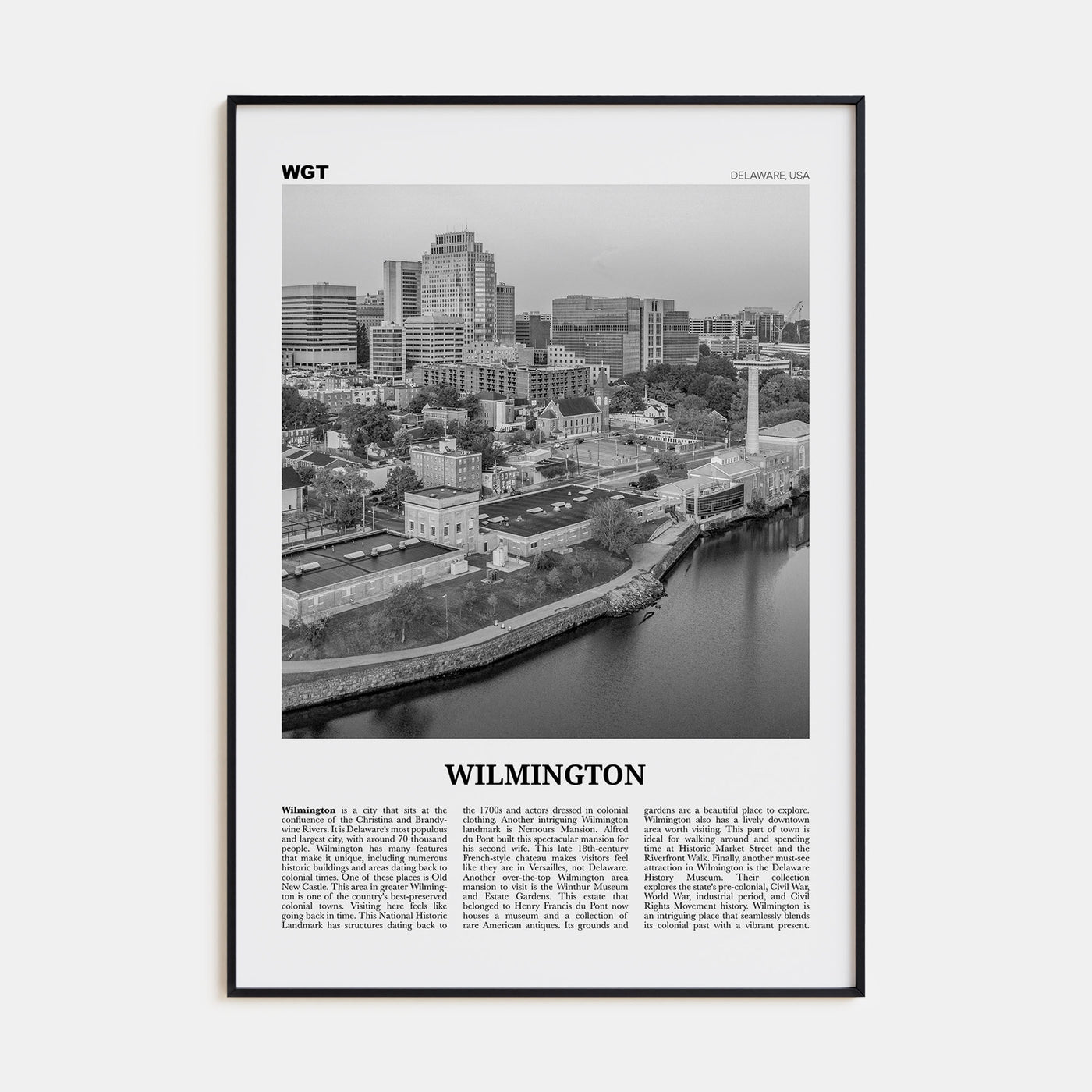 Wilmington, Delaware Travel B&W Poster