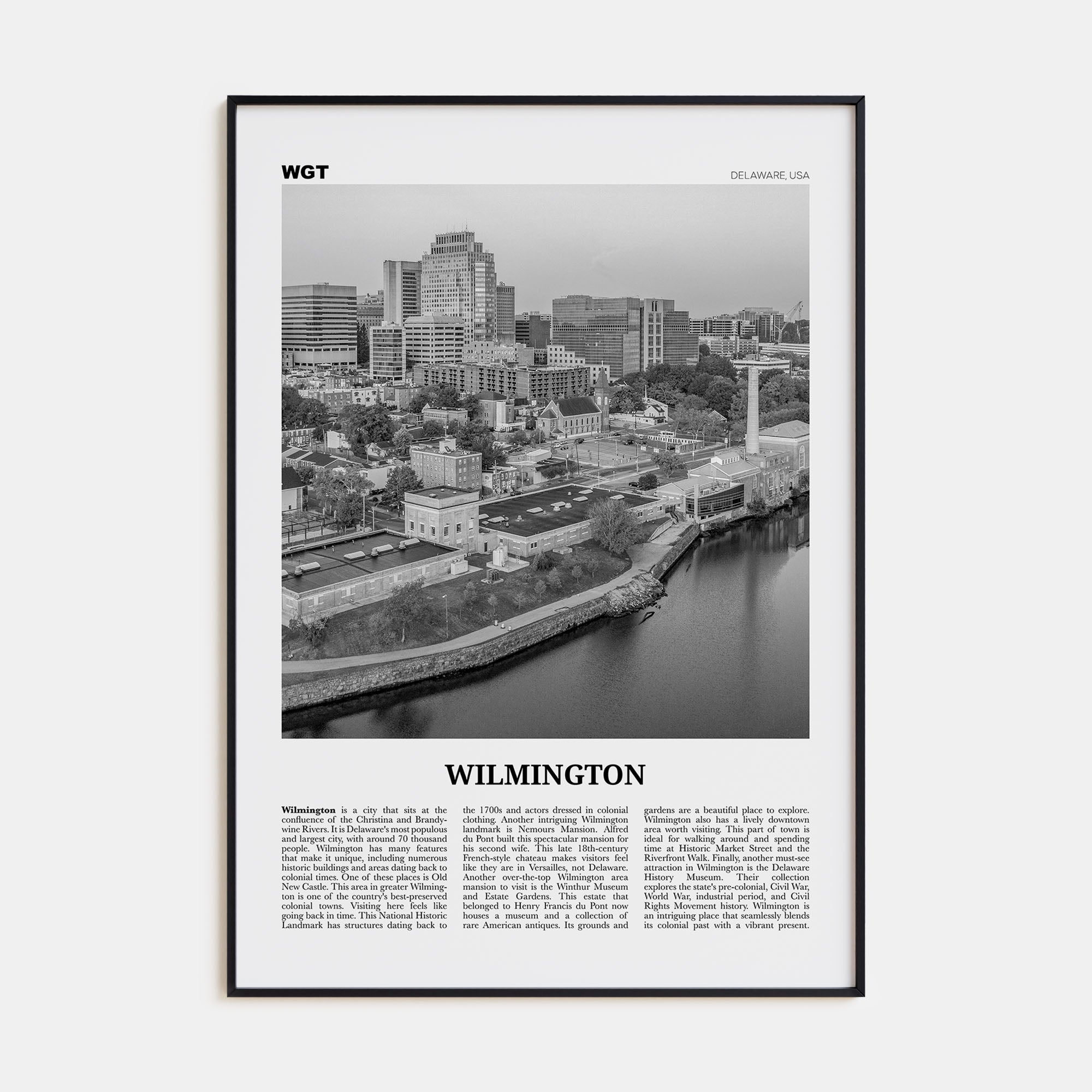 Wilmington, Delaware Travel B&W Poster