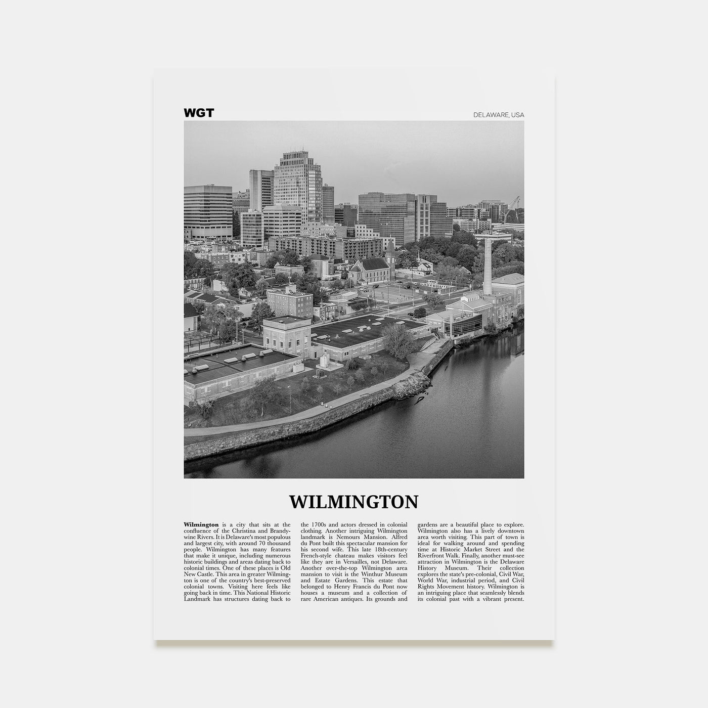 Wilmington, Delaware Travel B&W Poster