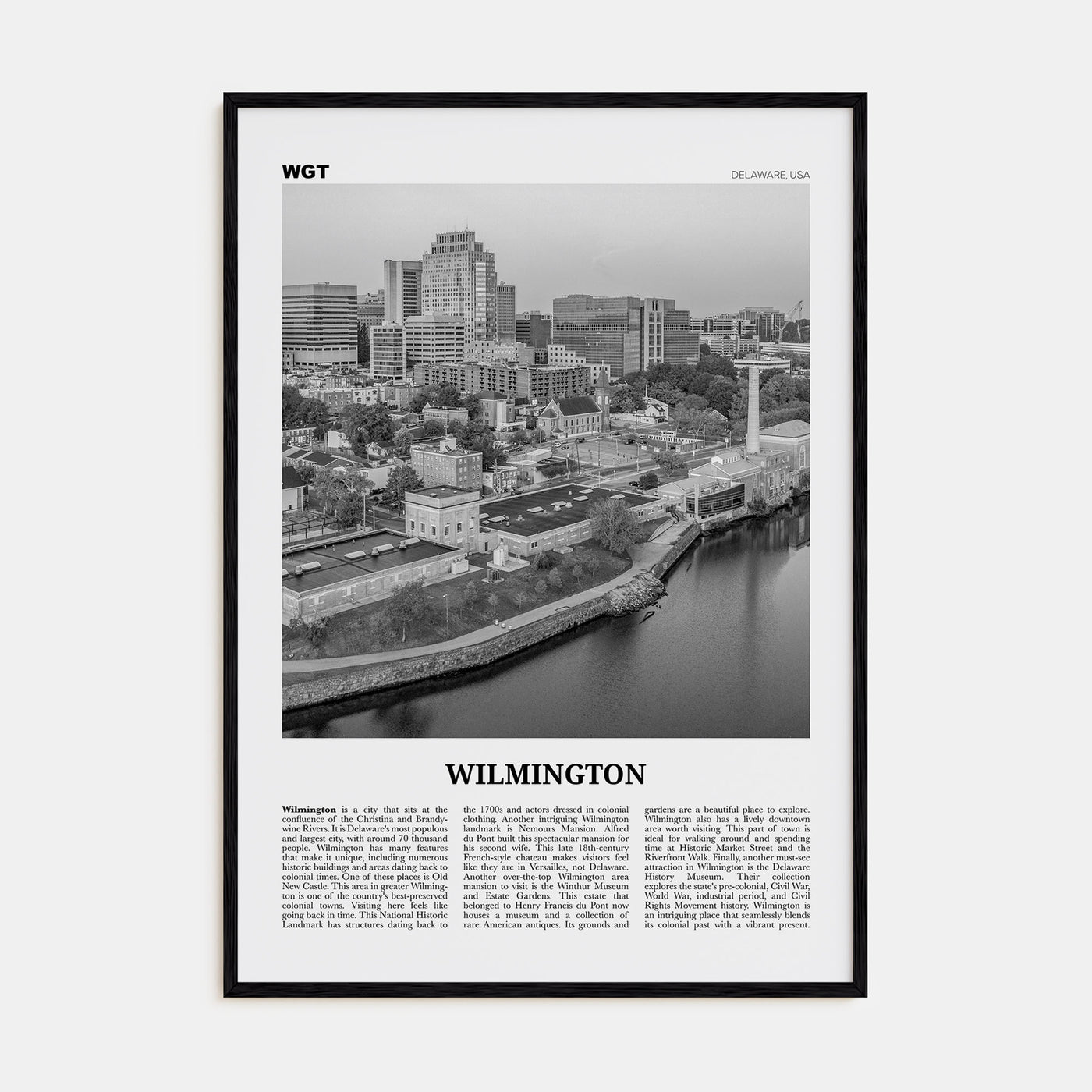 Wilmington, Delaware Travel B&W Poster