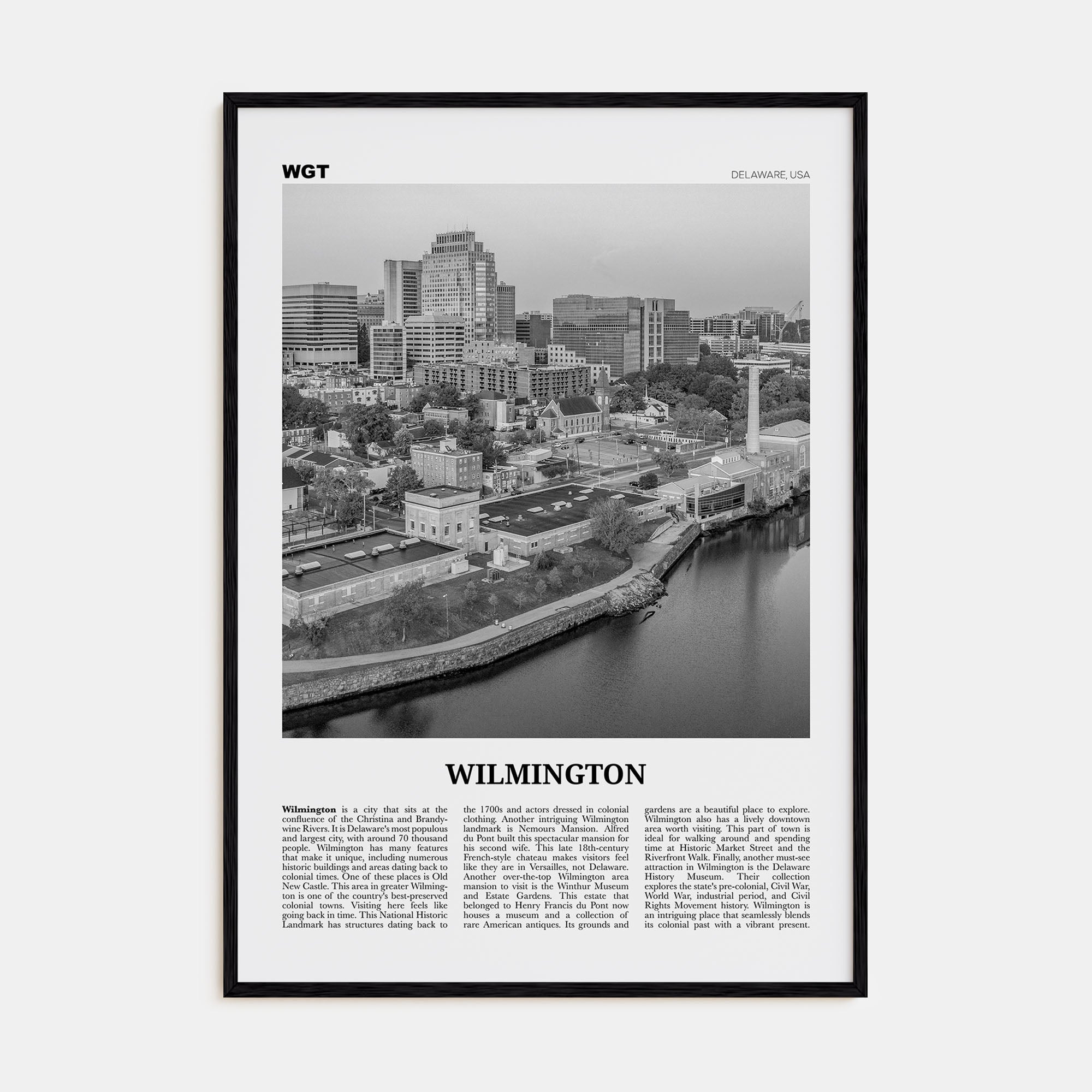 Wilmington, Delaware Travel B&W Poster