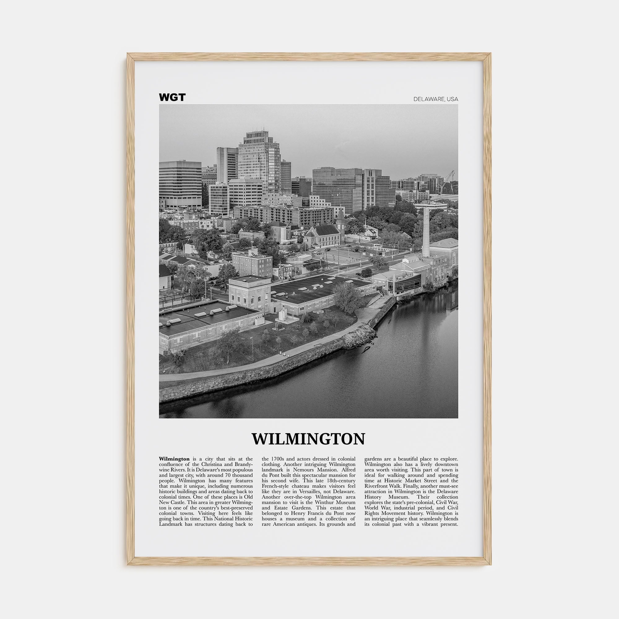Wilmington, Delaware Travel B&W Poster
