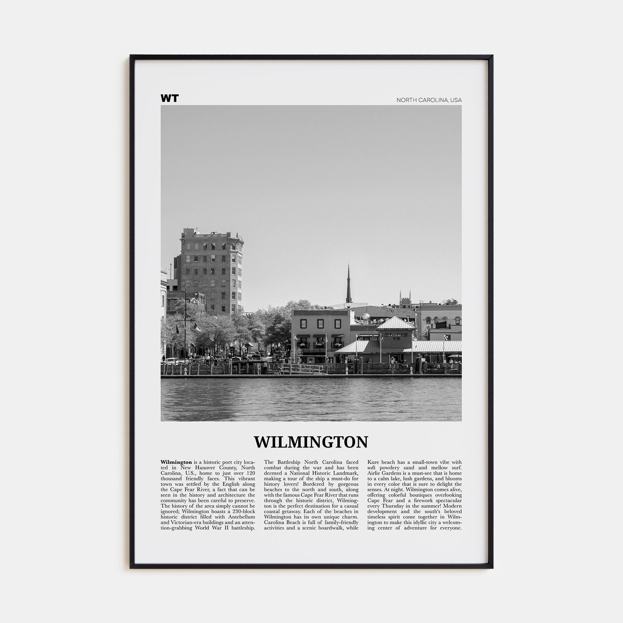 Wilmington, North Carolina Travel B&W No 2 Poster
