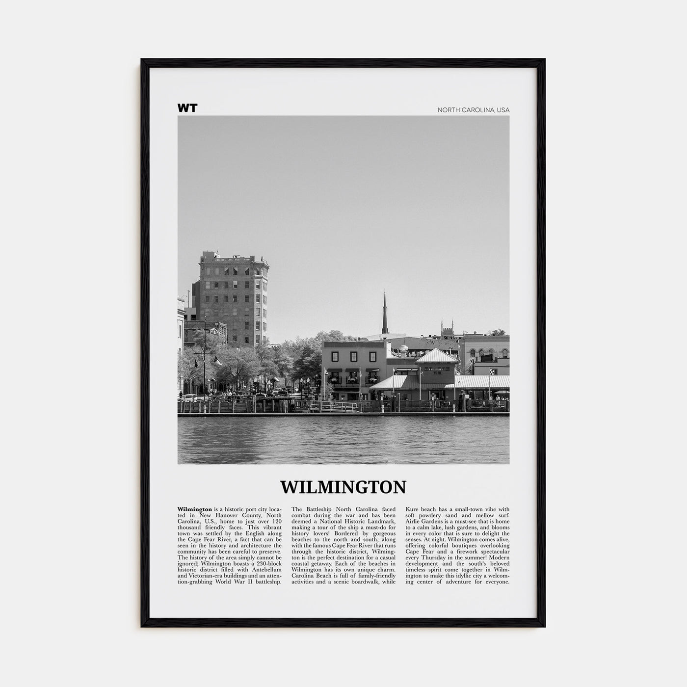 Wilmington, North Carolina Travel B&W No 2 Poster