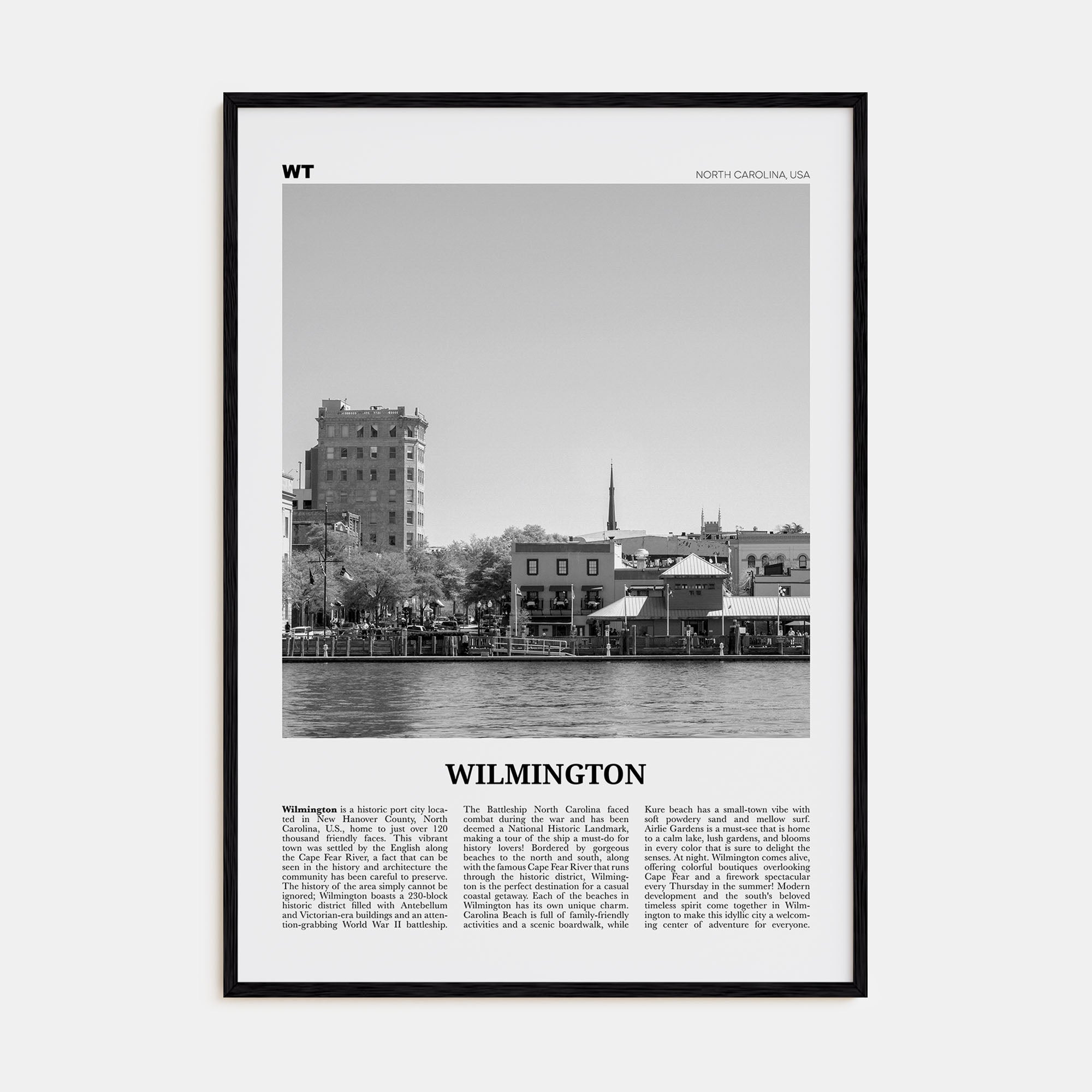 Wilmington, North Carolina Travel B&W No 2 Poster