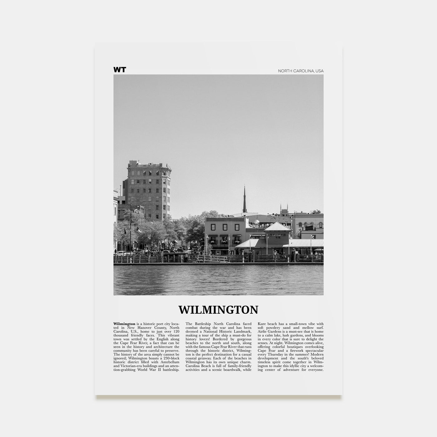 Wilmington, North Carolina Travel B&W No 2 Poster