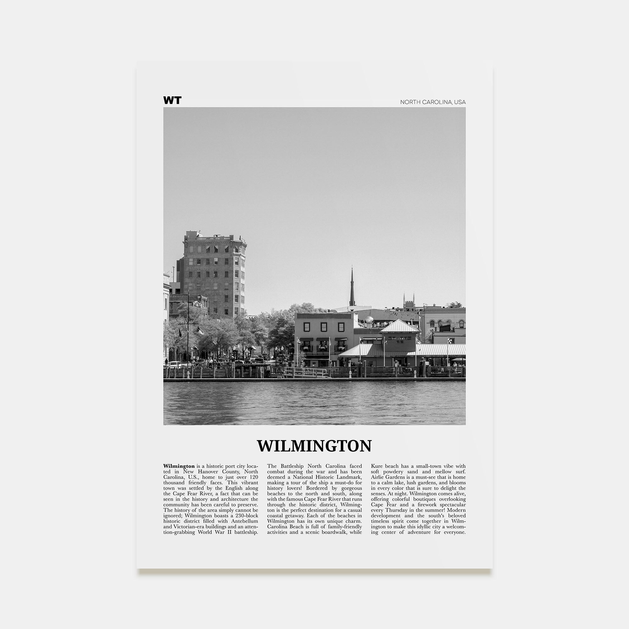 Wilmington, North Carolina Travel B&W No 2 Poster