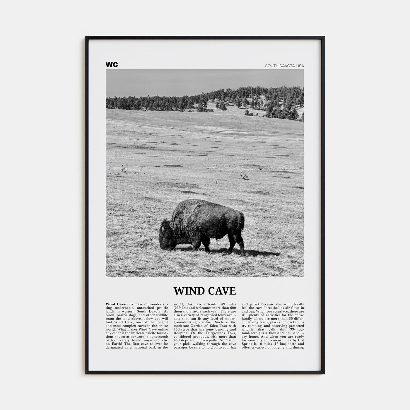 Wind Cave National Park Travel B&W Poster