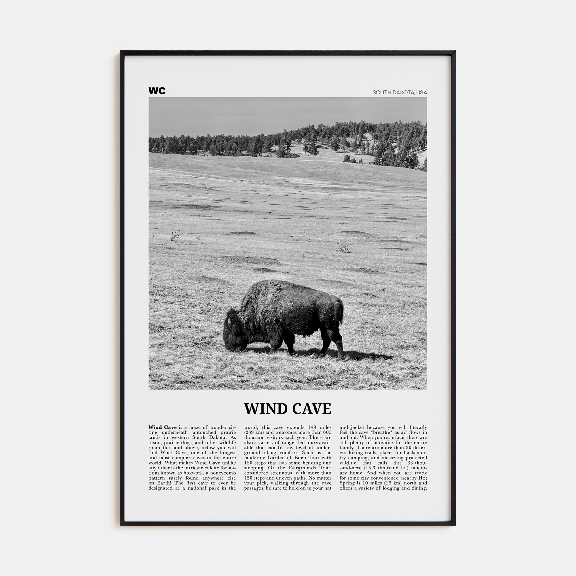 Wind Cave National Park Travel B&W Poster