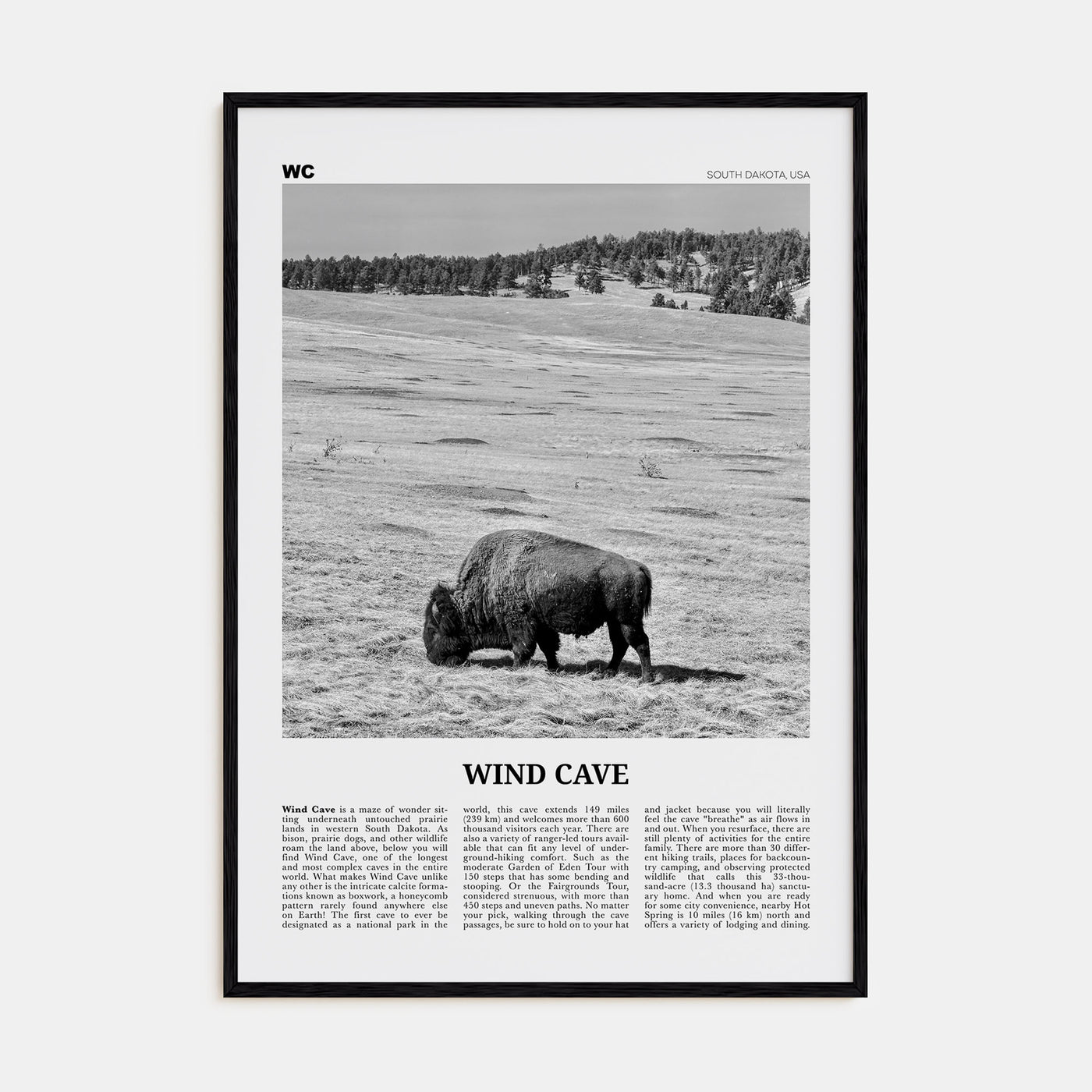 Wind Cave National Park Travel B&W Poster