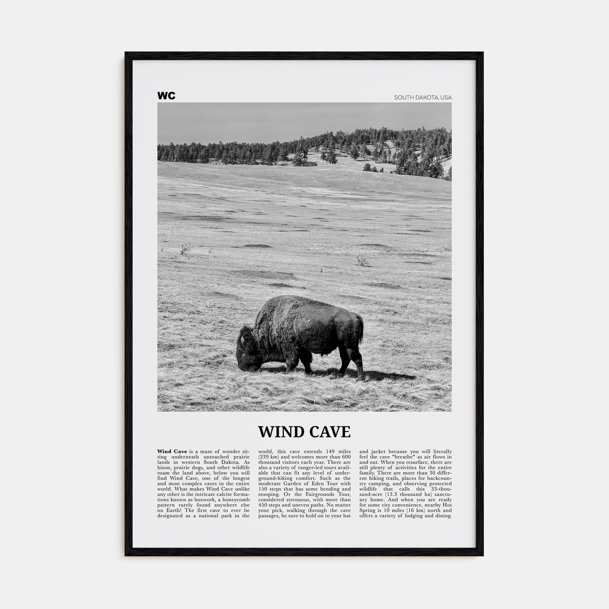 Wind Cave National Park Travel B&W Poster
