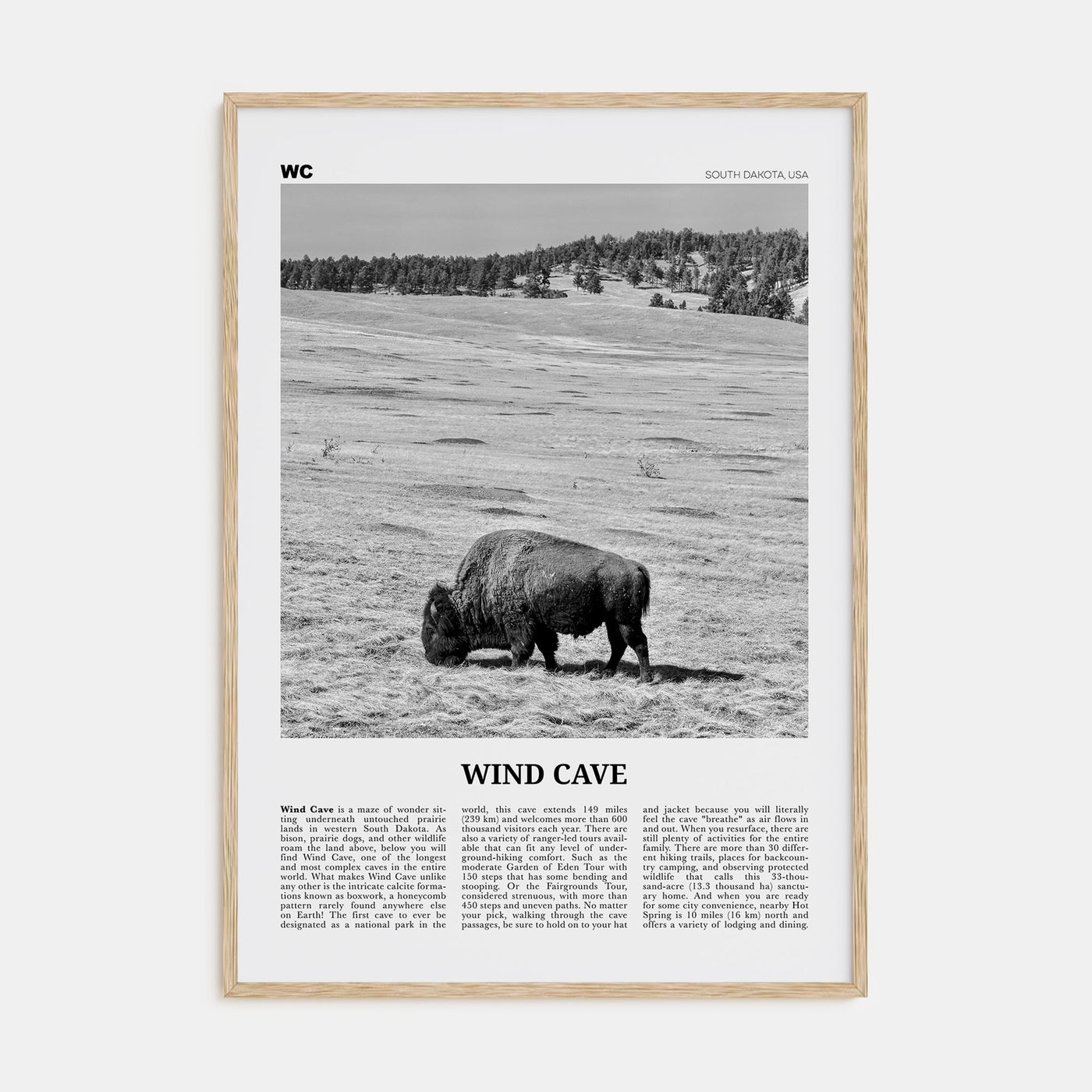 Wind Cave National Park Travel B&W Poster