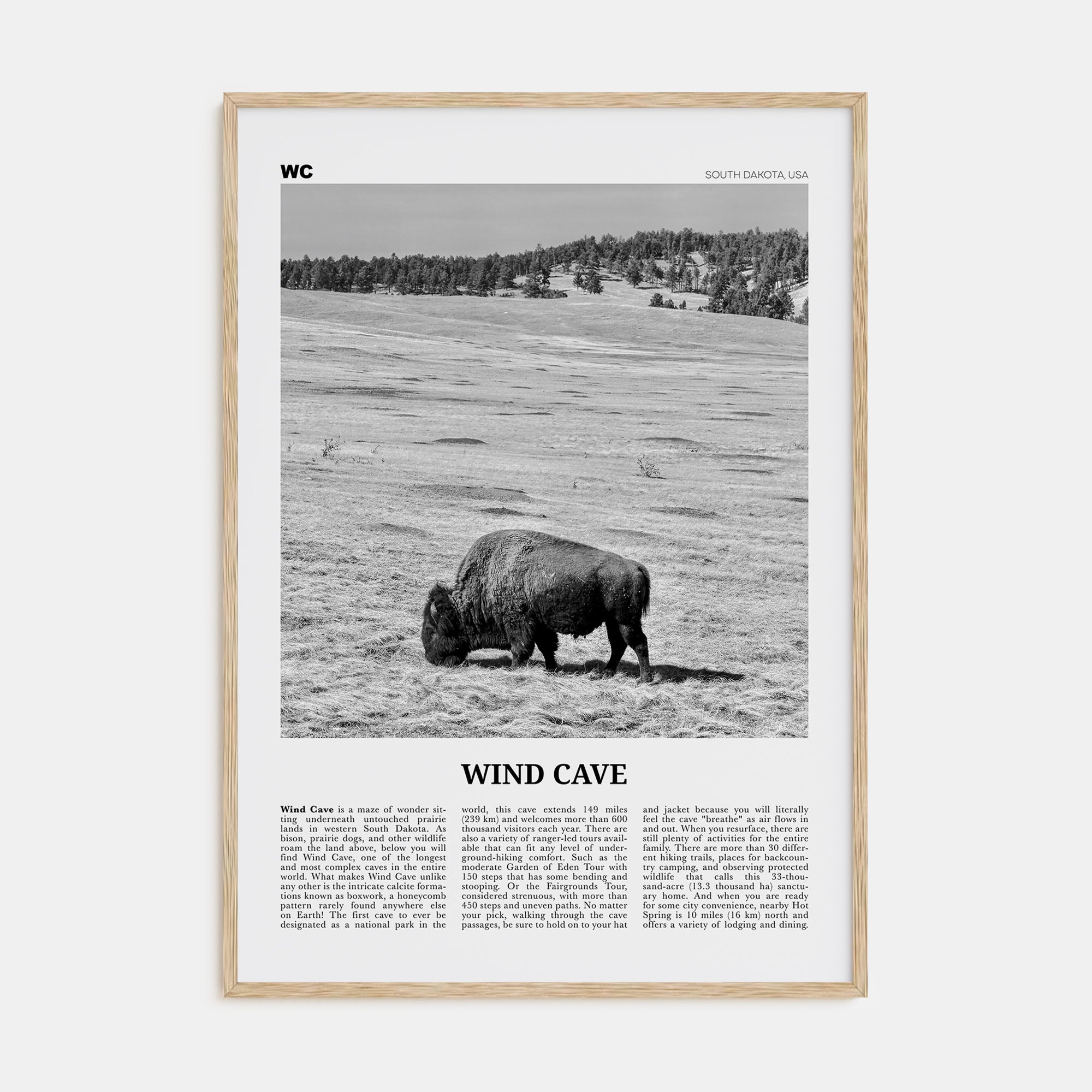 Wind Cave National Park Travel B&W Poster