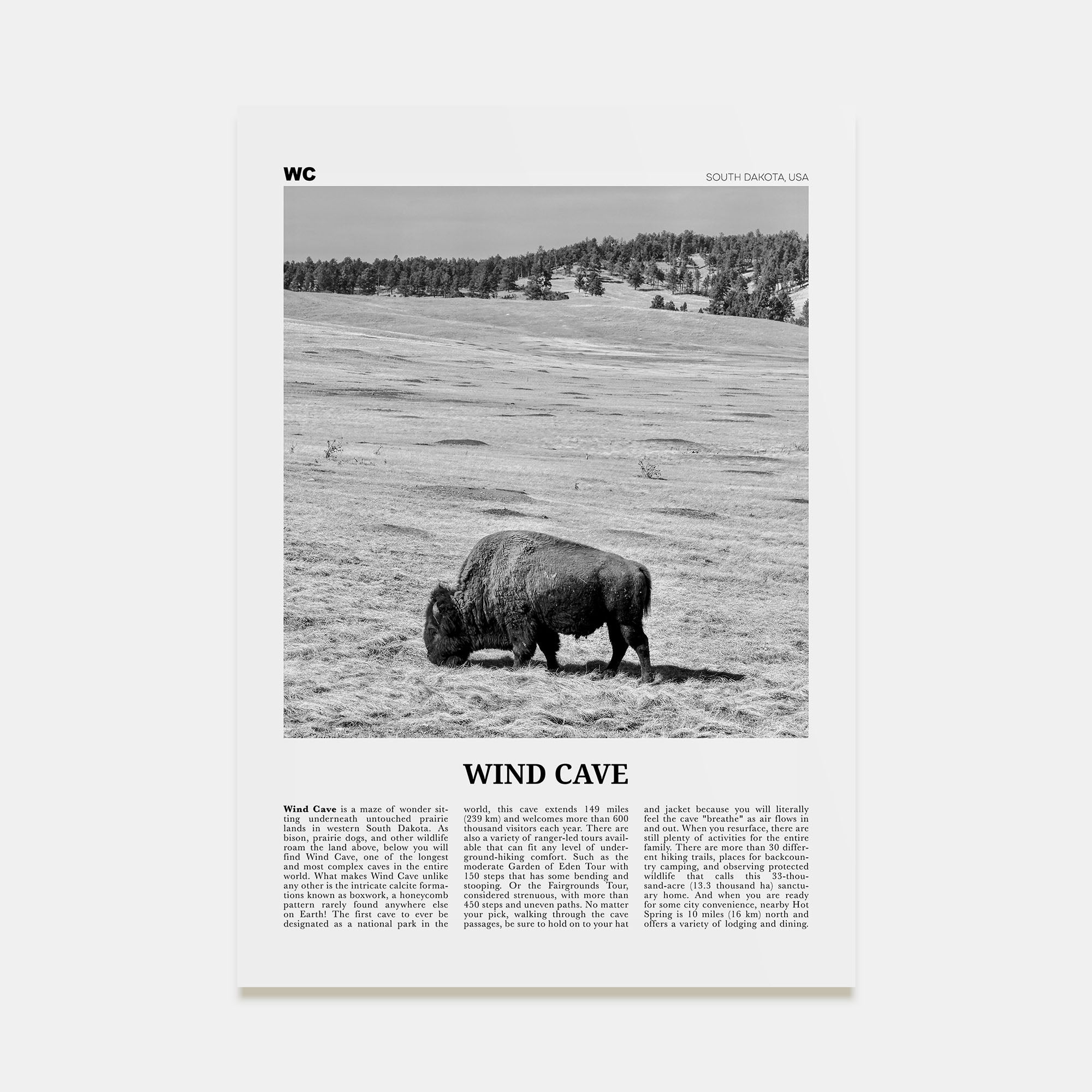 Wind Cave National Park Travel B&W Poster