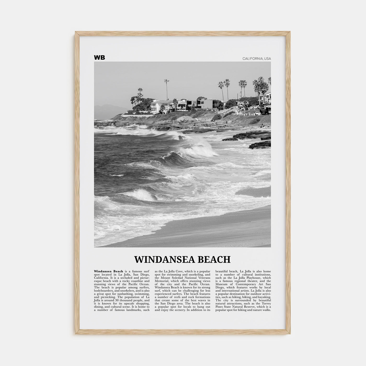 Windansea Beach Travel B&W Poster