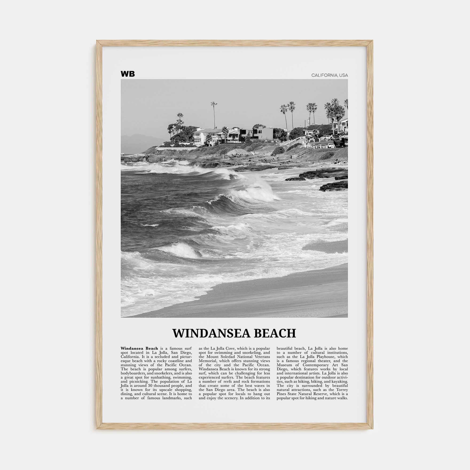 Windansea Beach Travel B&W Poster