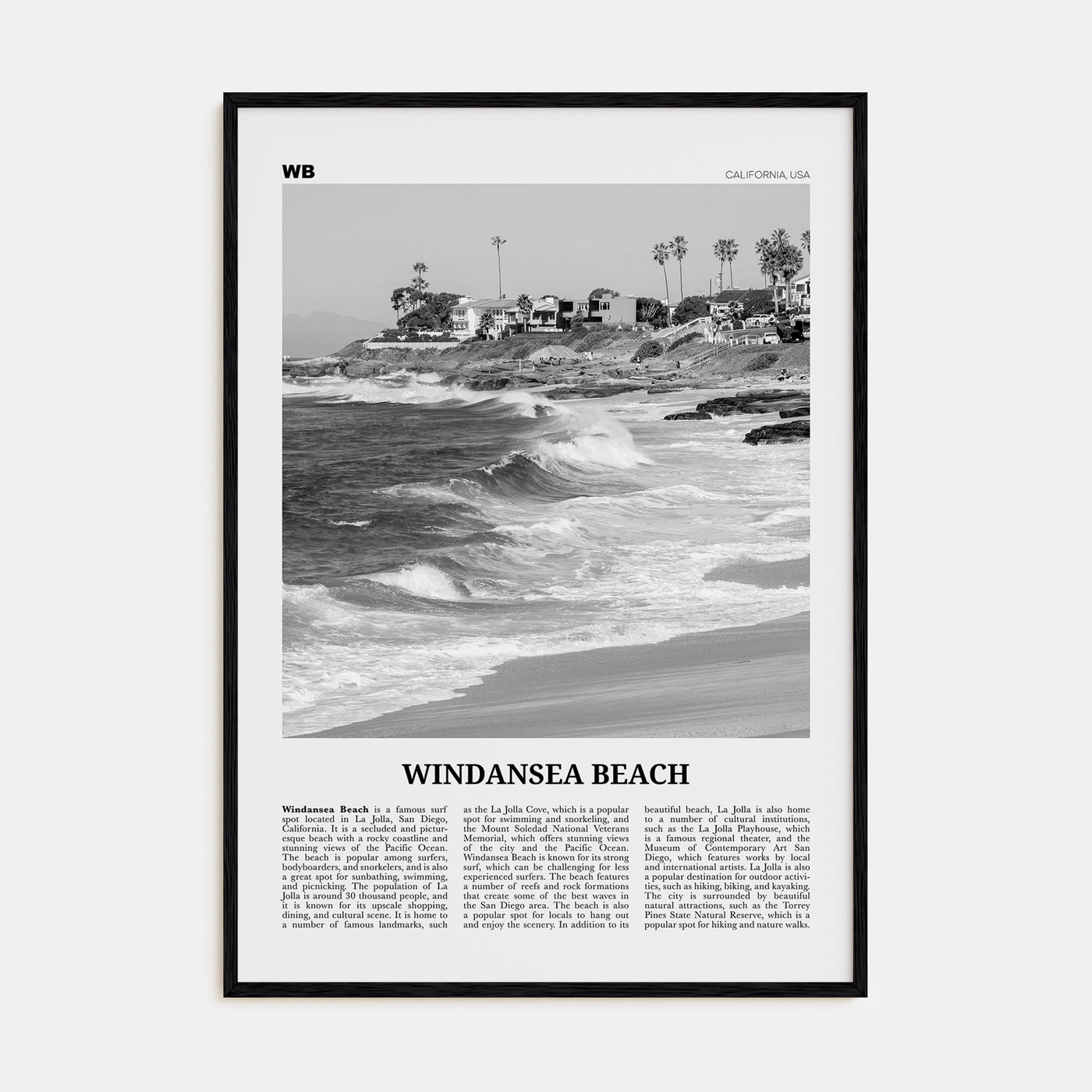 Windansea Beach Travel B&W Poster