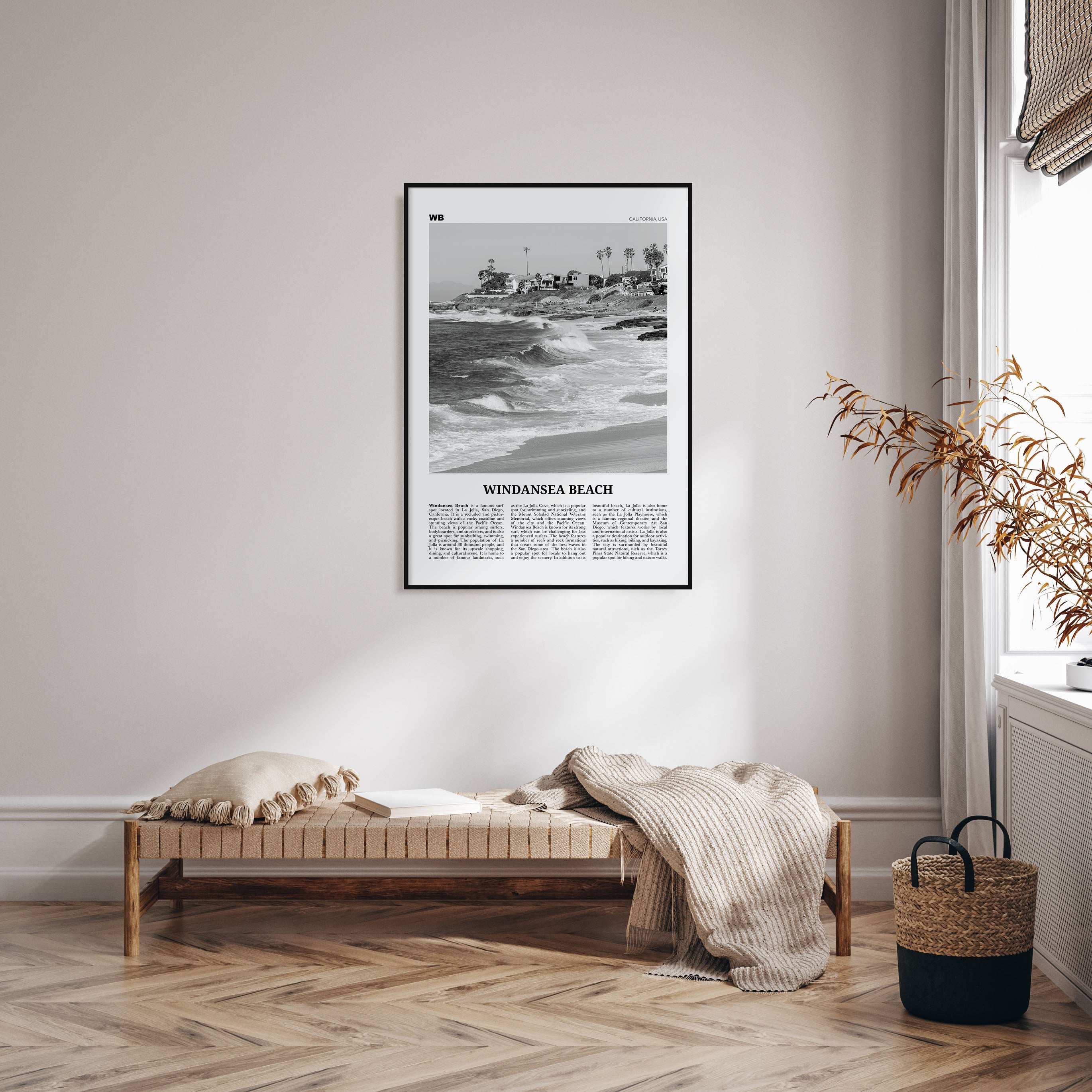 Windansea Beach Travel B&W Poster