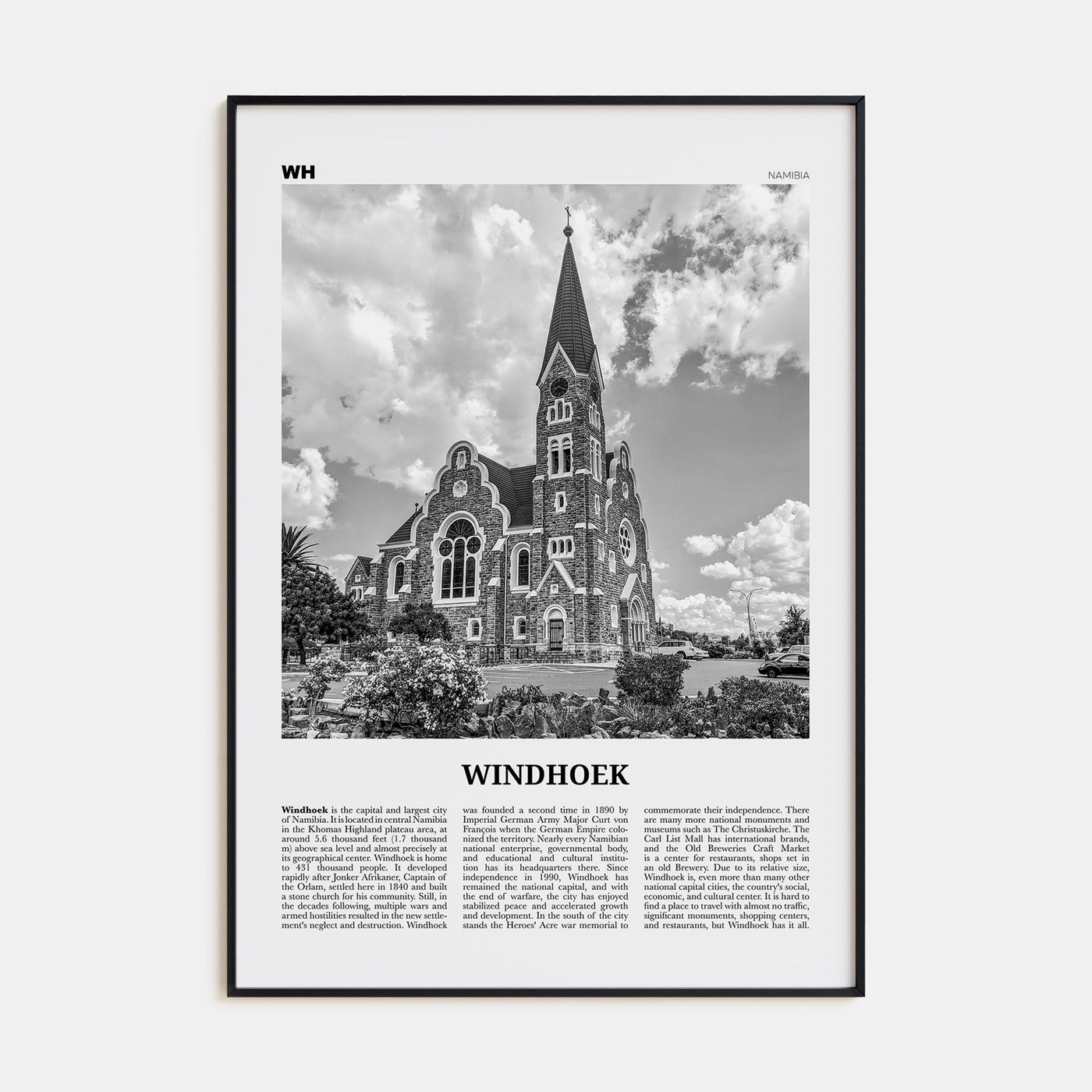 Windhoek Travel B&W Poster