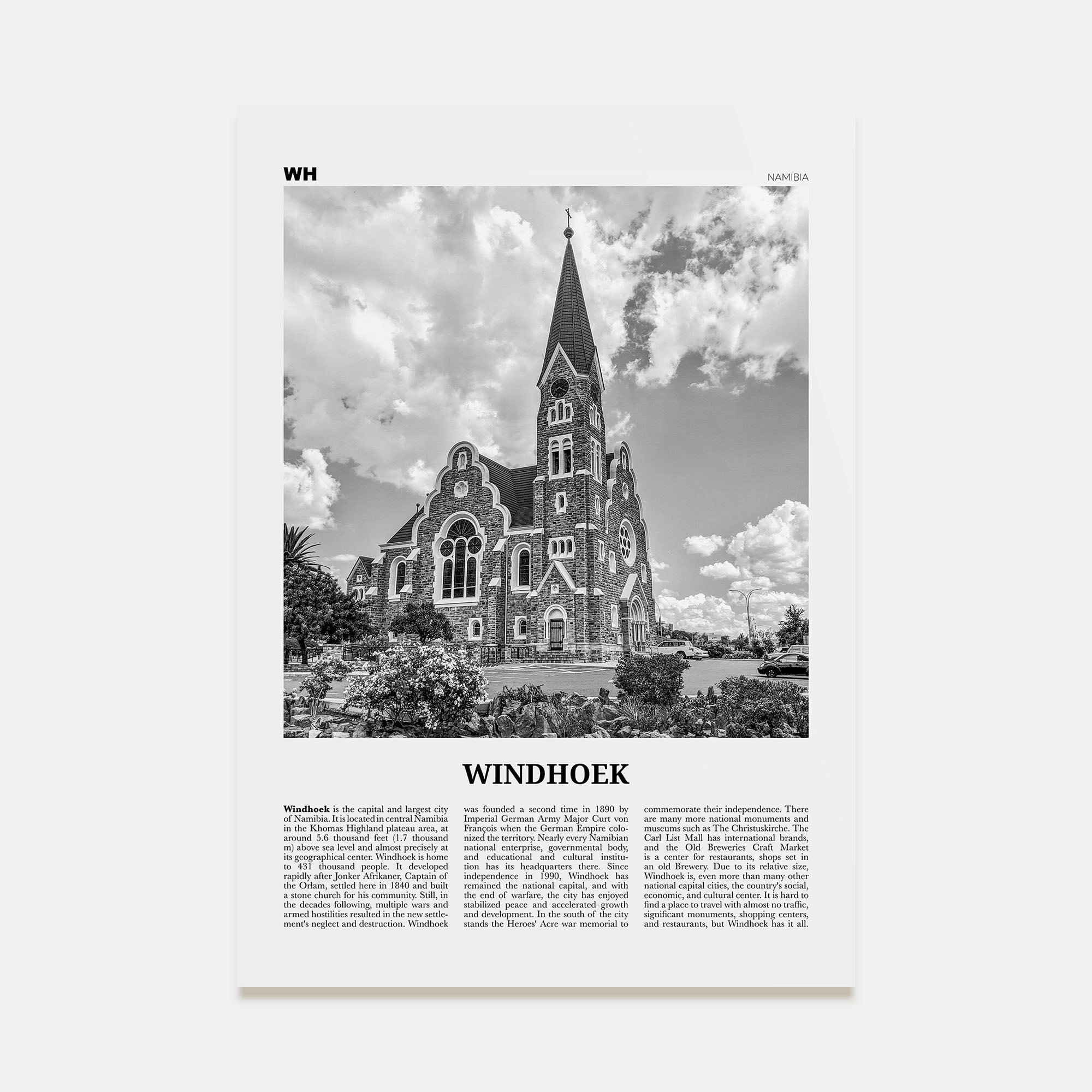 Windhoek Travel B&W Poster