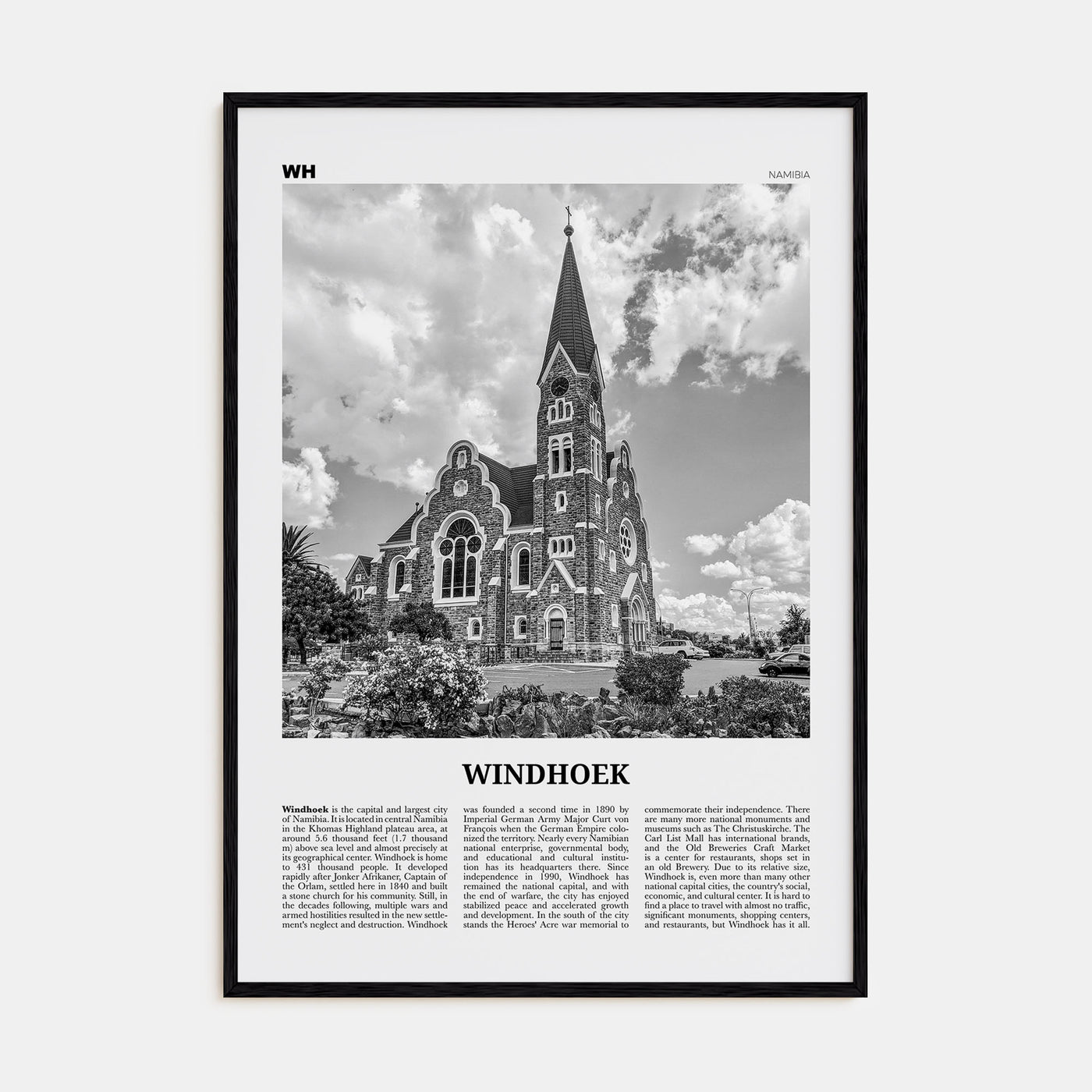 Windhoek Travel B&W Poster