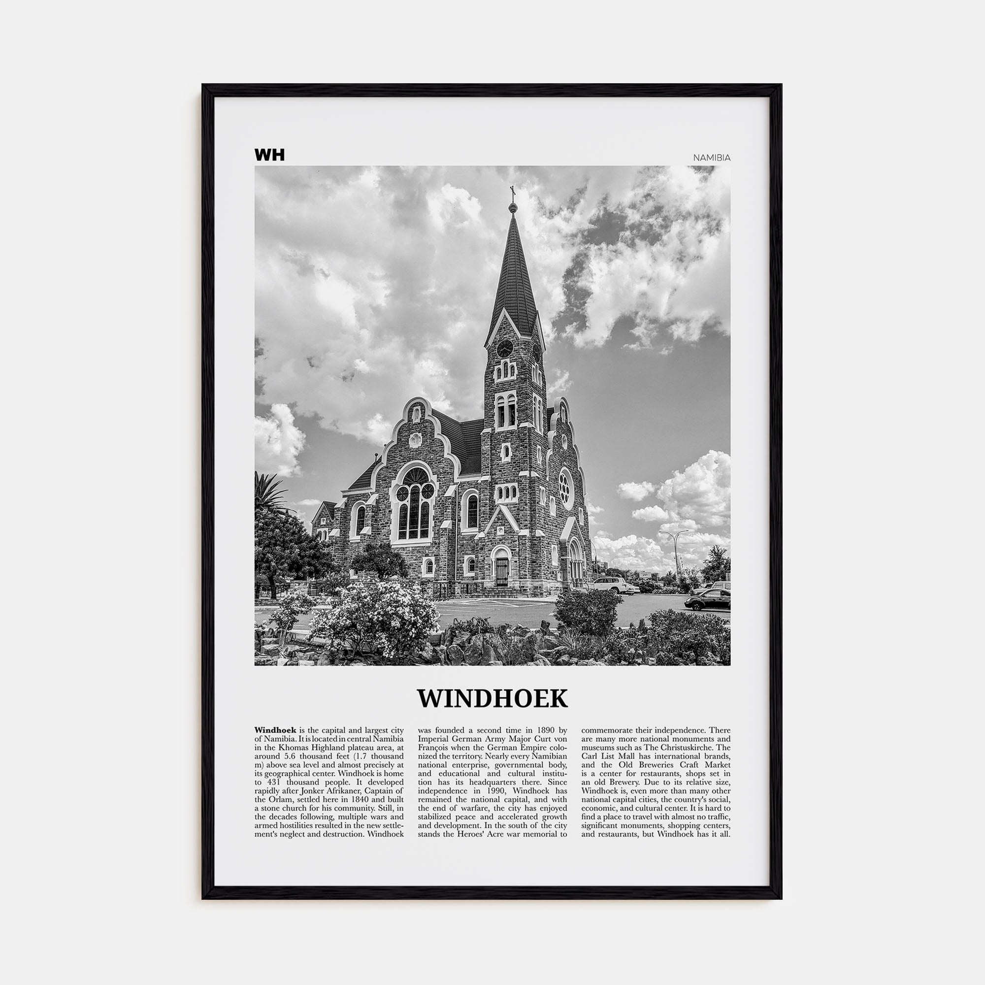 Windhoek Travel B&W Poster