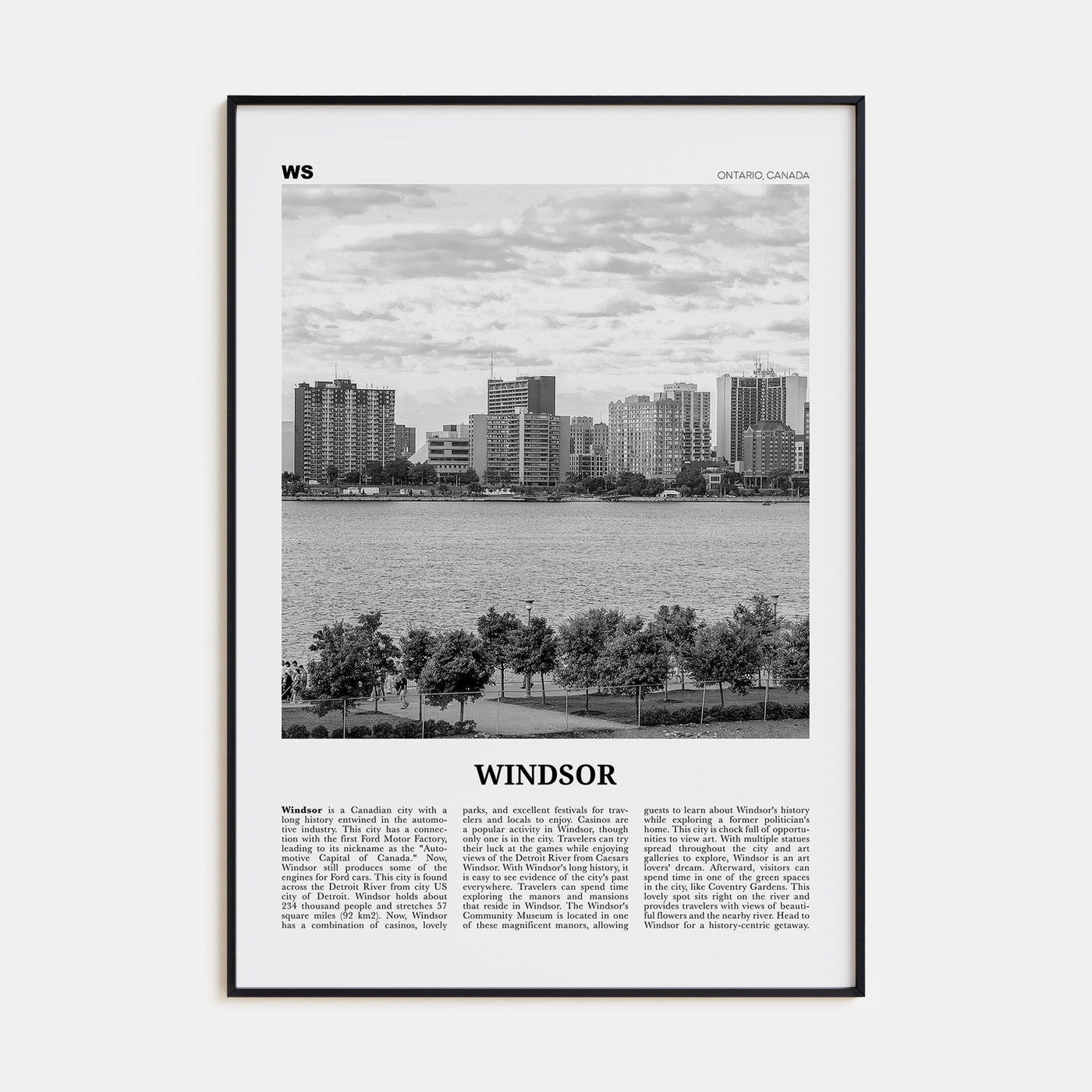 Windsor, Canada Travel B&W Poster