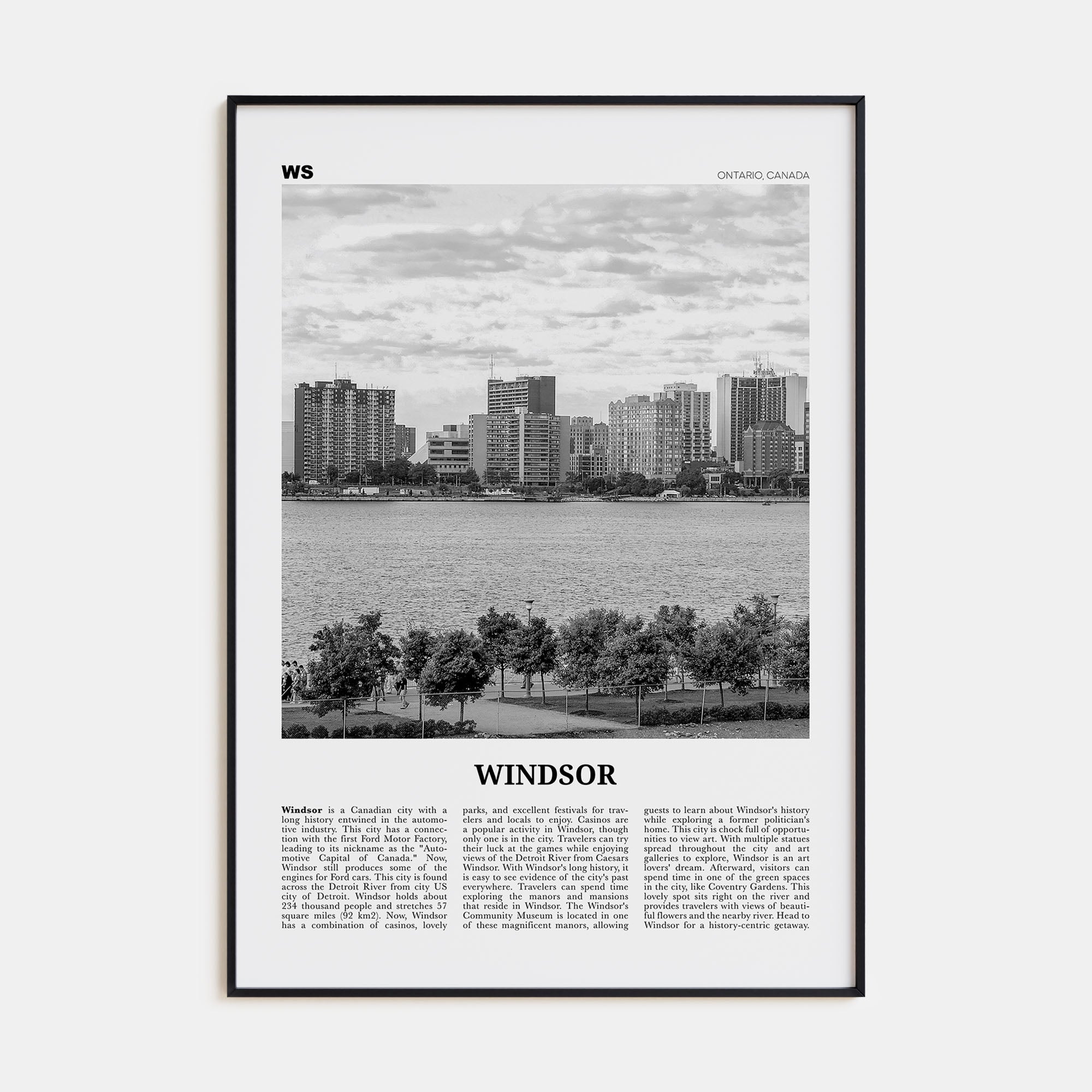 Windsor, Canada Travel B&W Poster