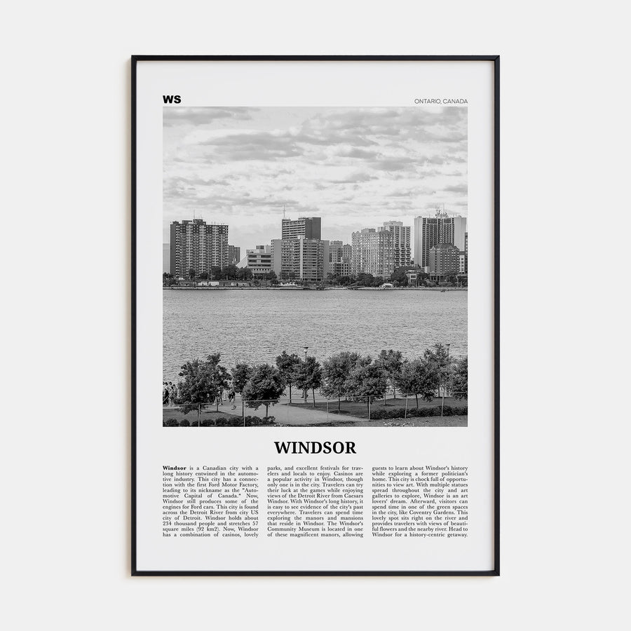 Windsor, Canada Travel B&W Poster