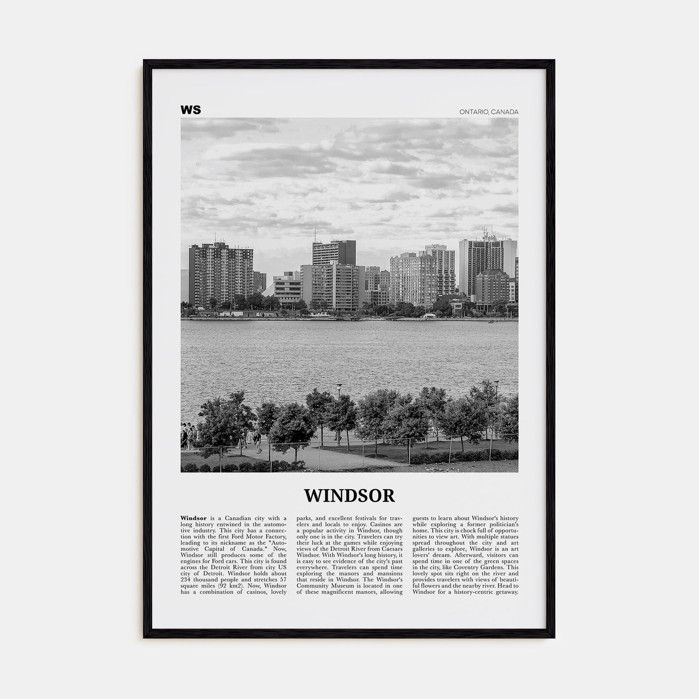Windsor, Canada Travel B&W Poster