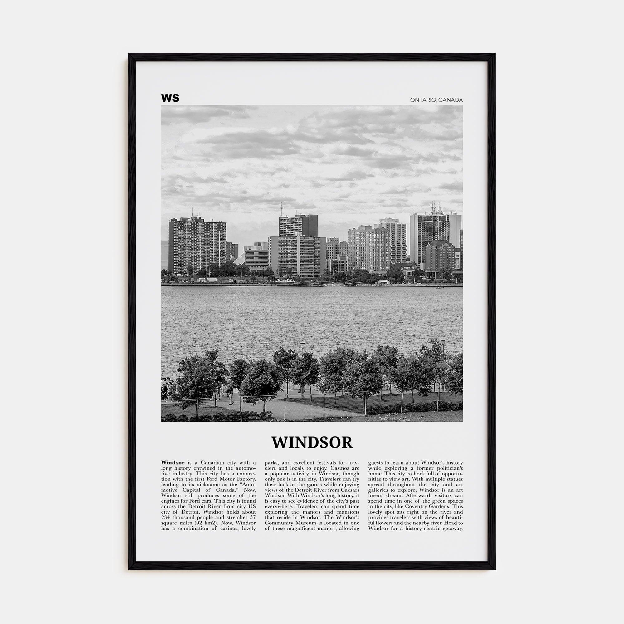 Windsor, Canada Travel B&W Poster