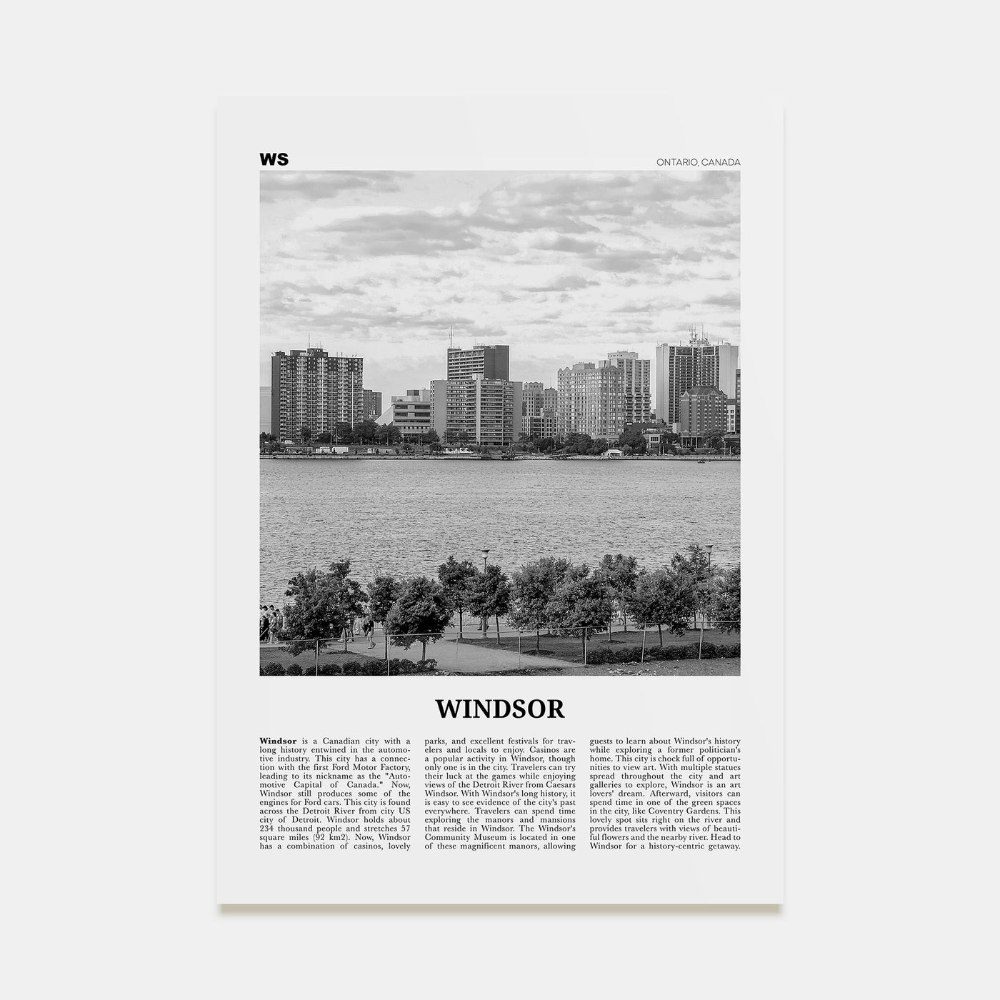 Windsor, Canada Travel B&W Poster