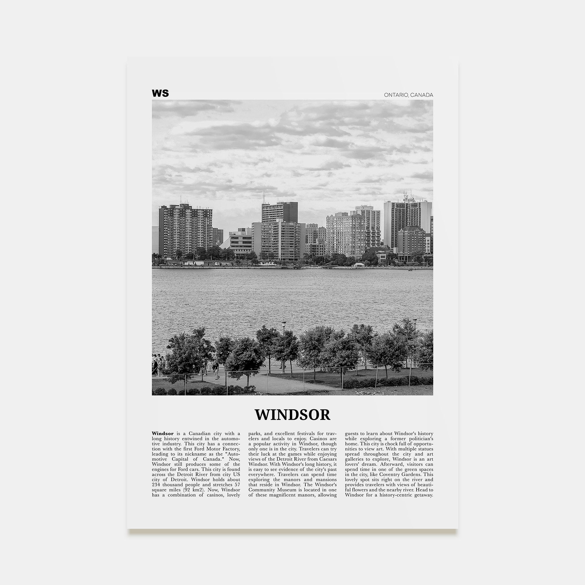 Windsor, Canada Travel B&W Poster