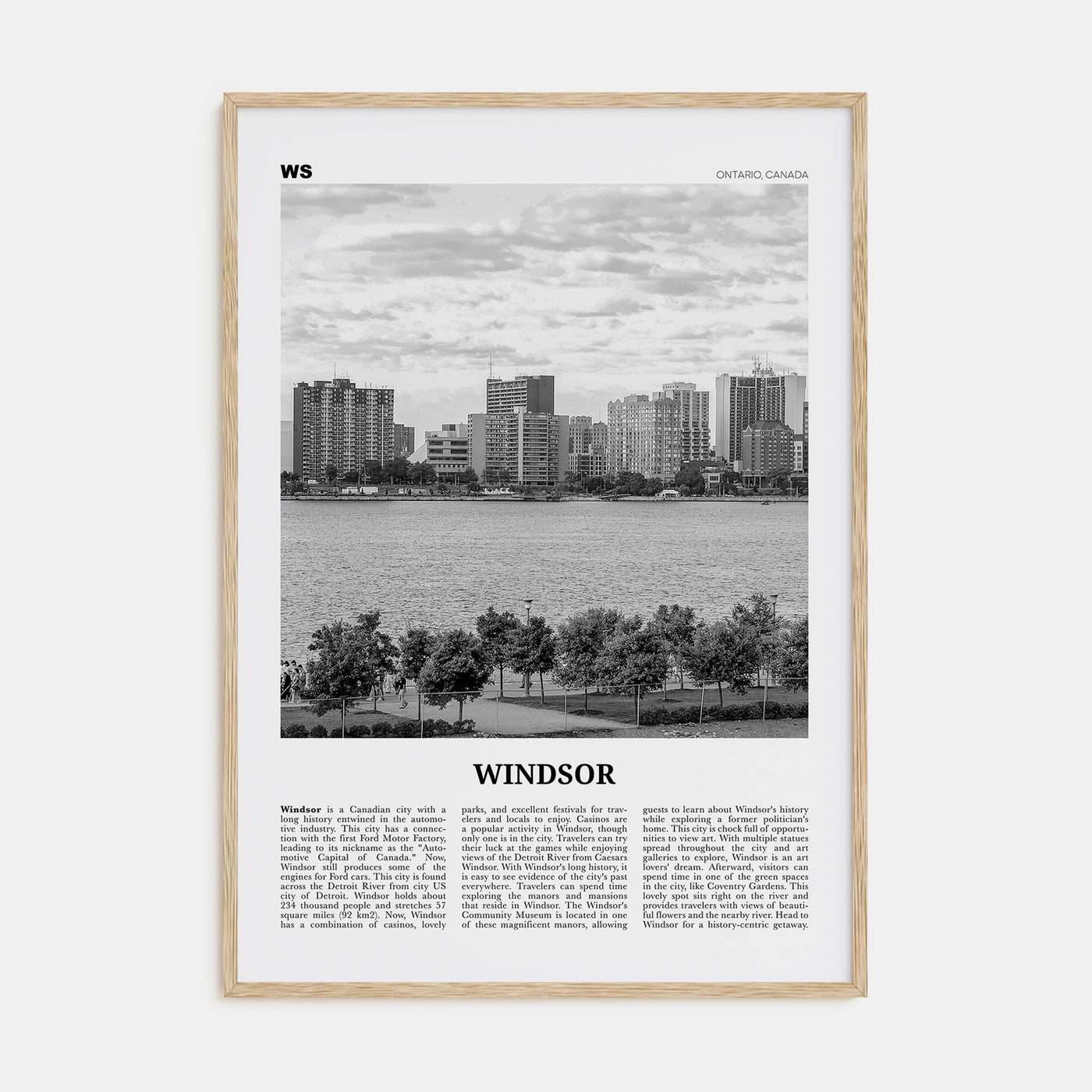 Windsor, Canada Travel B&W Poster