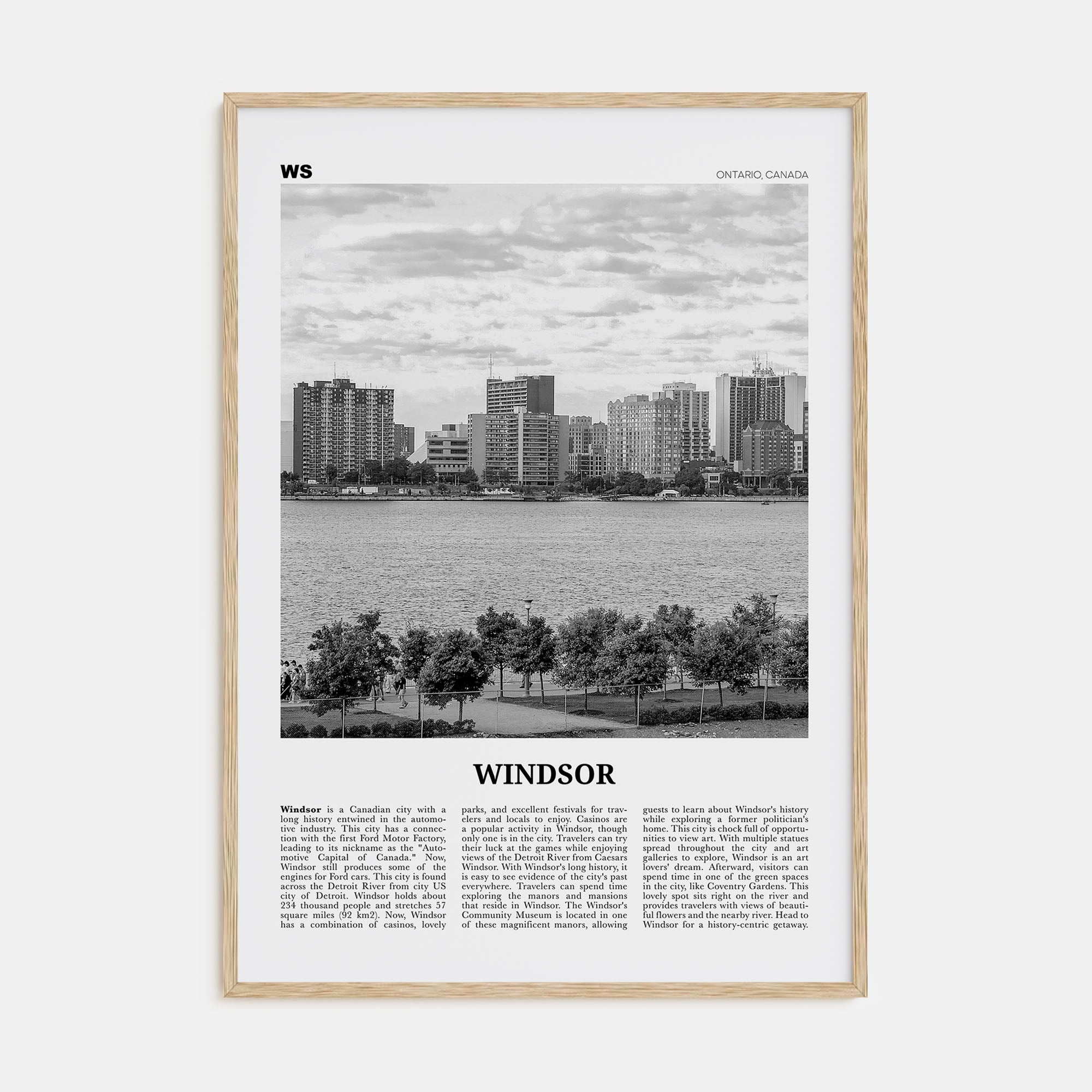 Windsor, Canada Travel B&W Poster