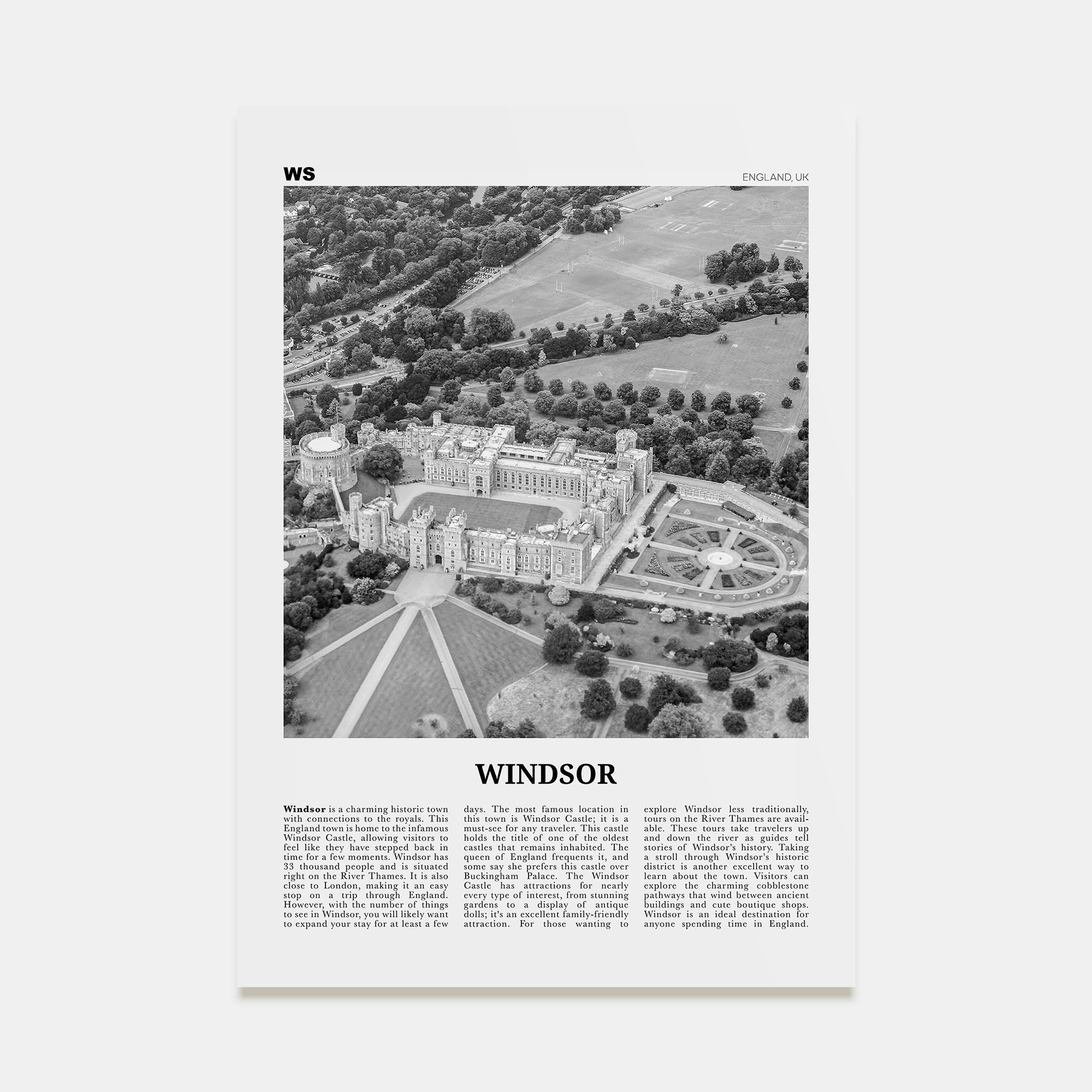 Windsor, England Travel B&W Poster