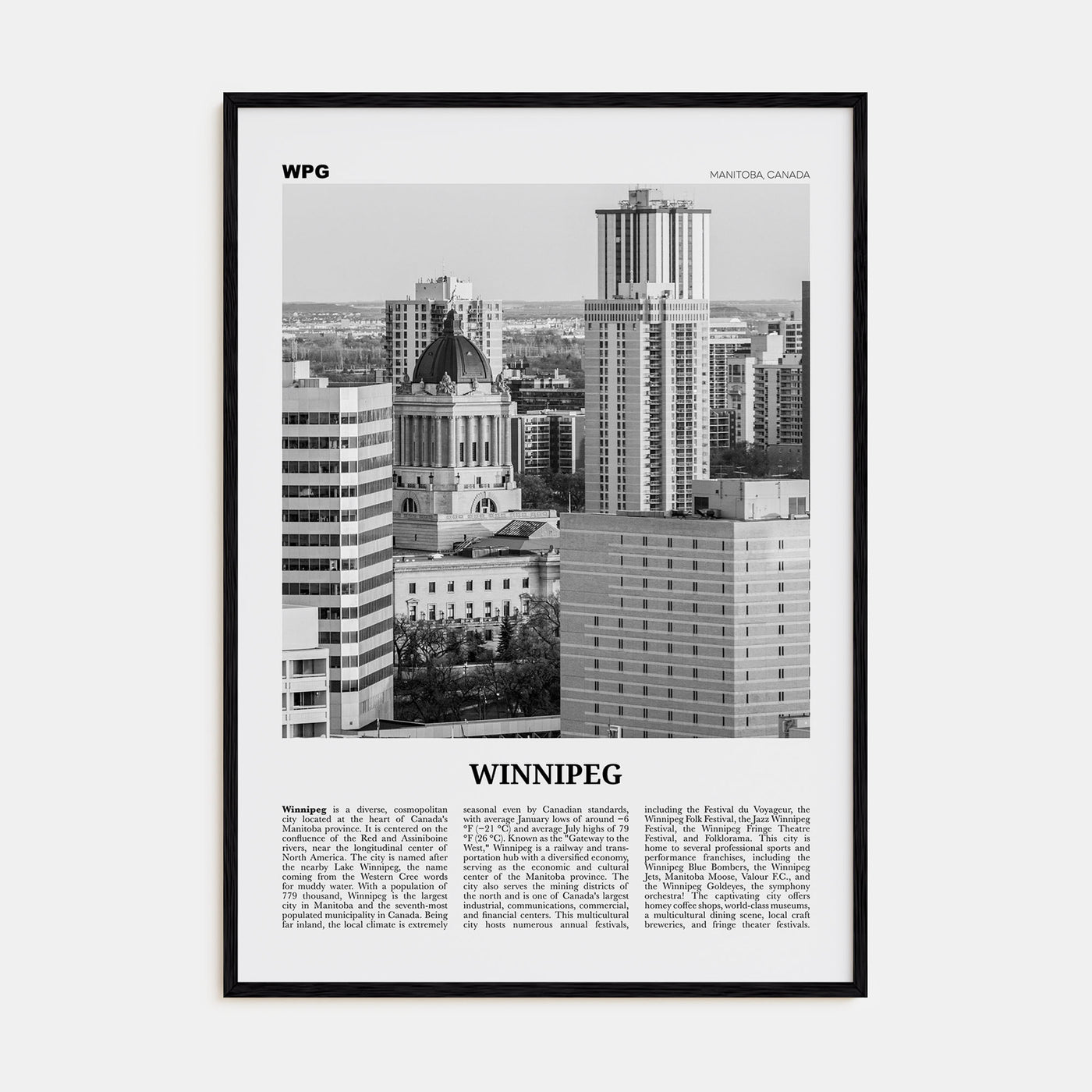 Winnipeg Travel B&W No 2 Poster