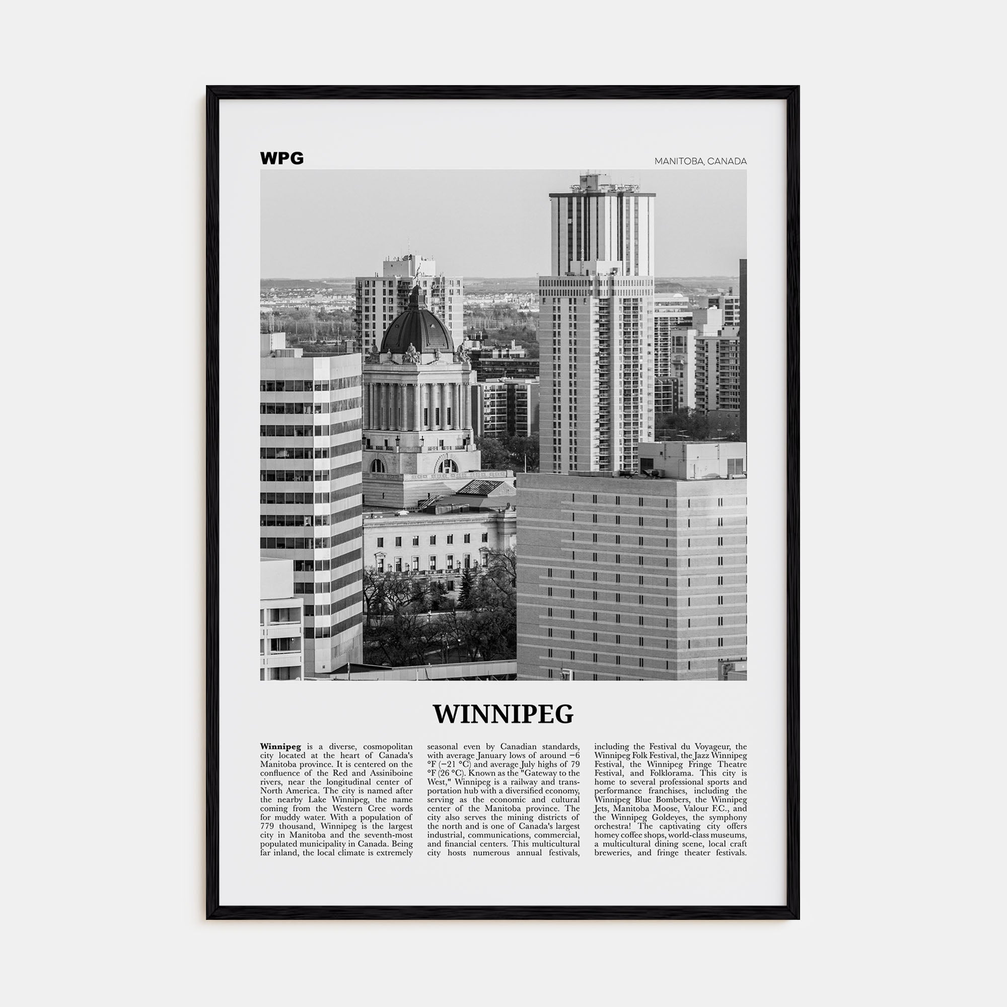 Winnipeg Travel B&W No 2 Poster