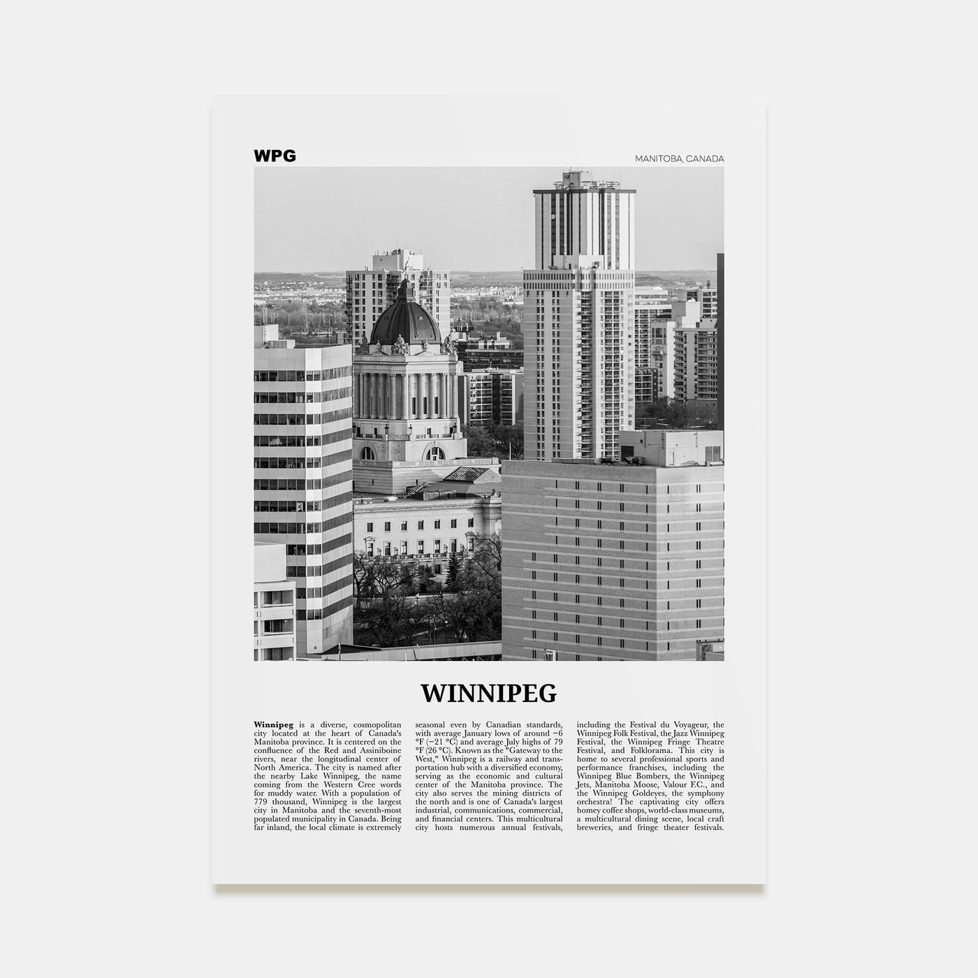 Winnipeg Travel B&W No 2 Poster