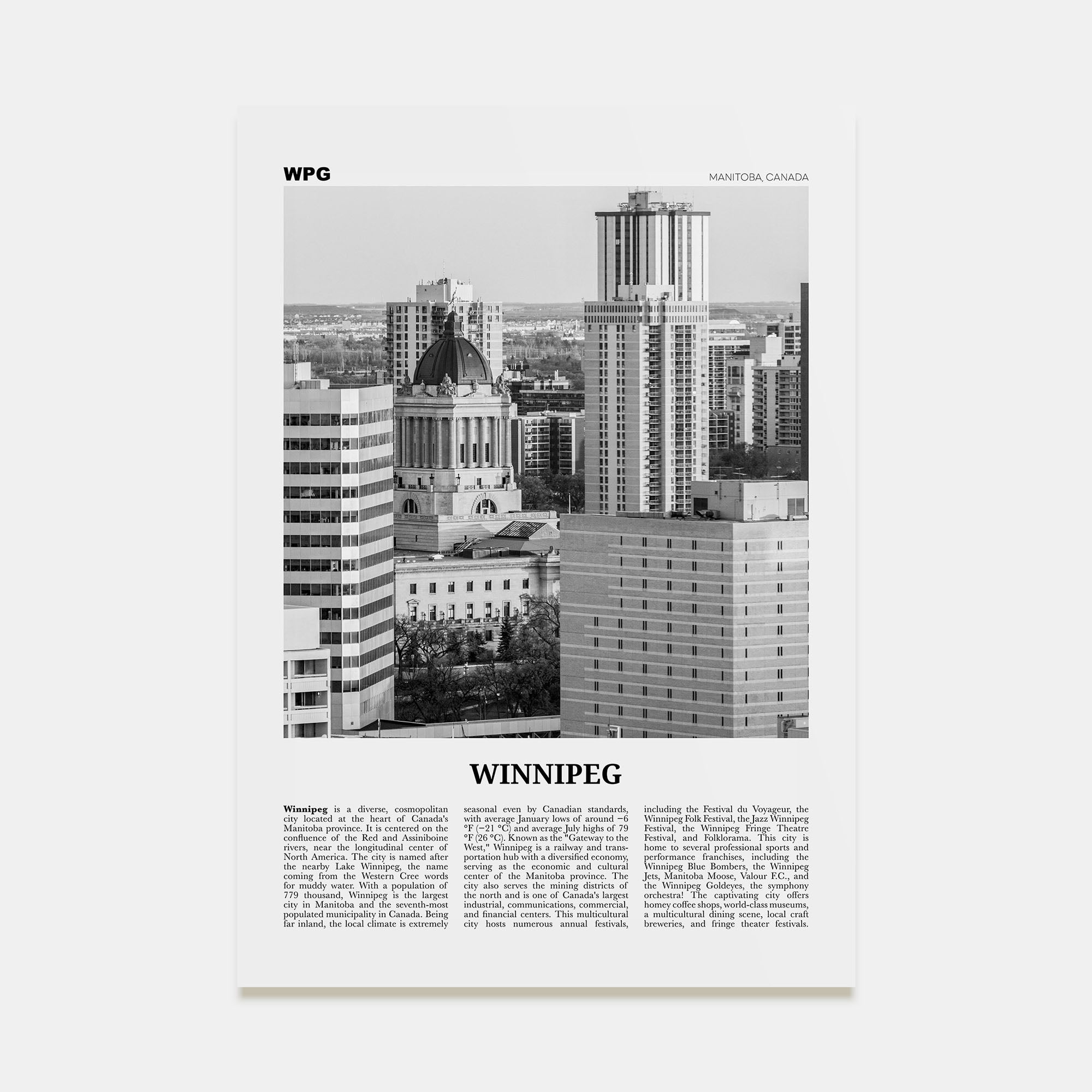 Winnipeg Travel B&W No 2 Poster