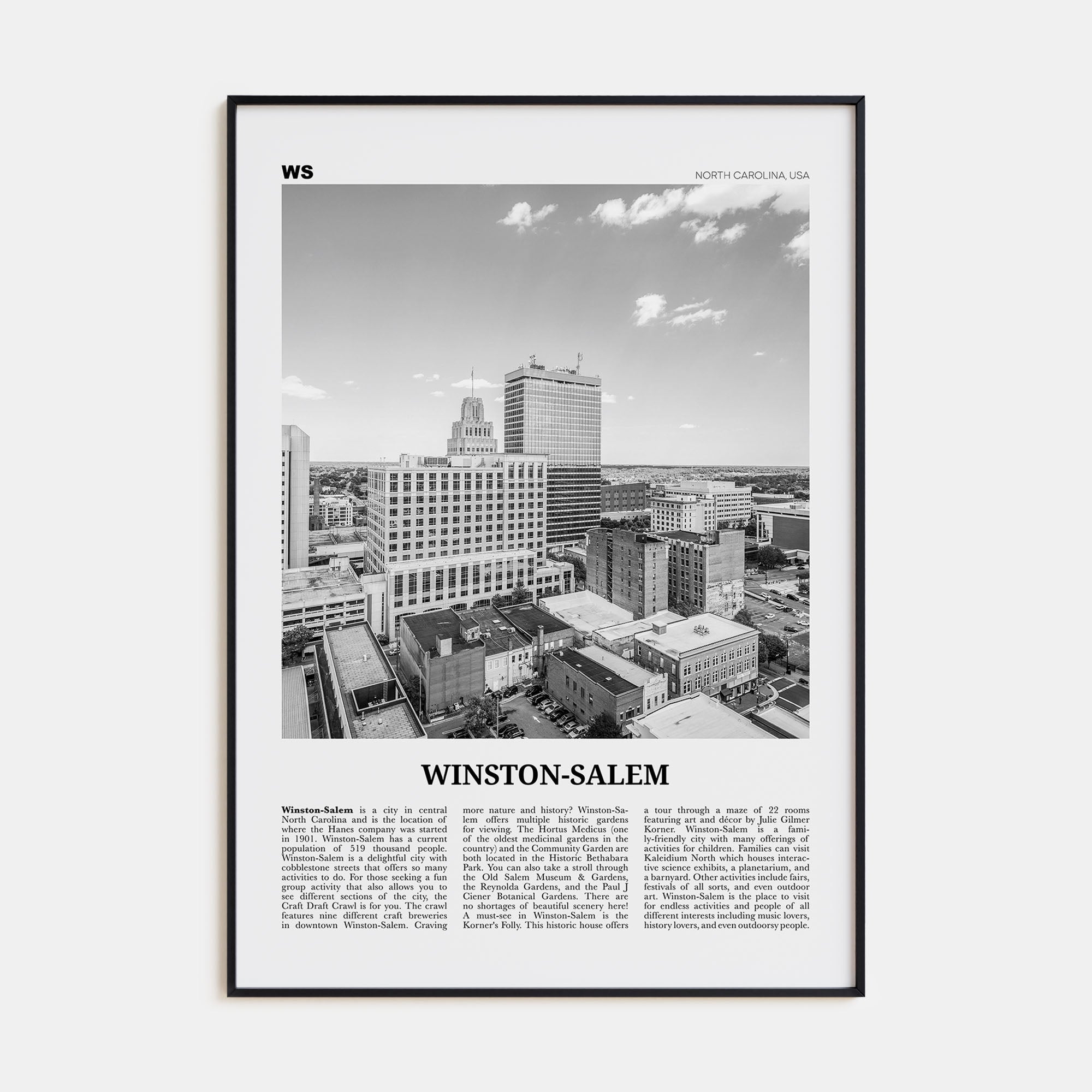 Winston-Salem Travel B&W Poster