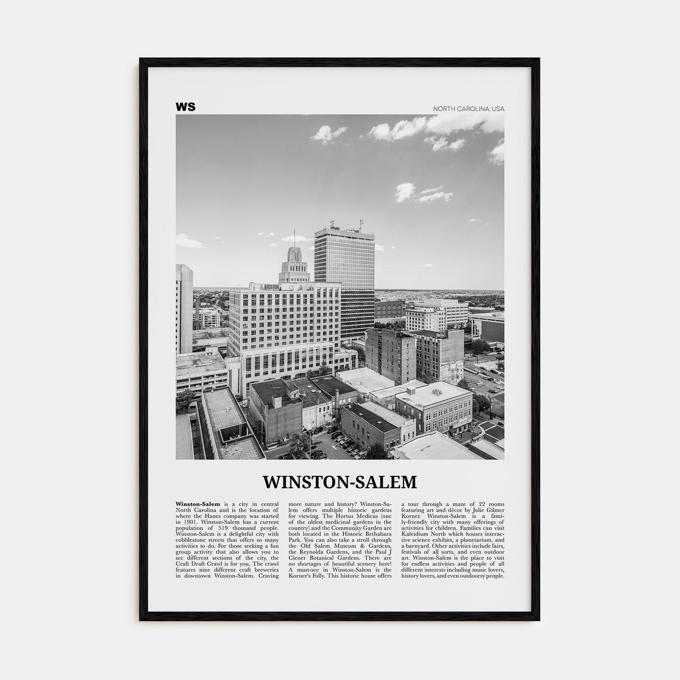 Winston-Salem Travel B&W Poster